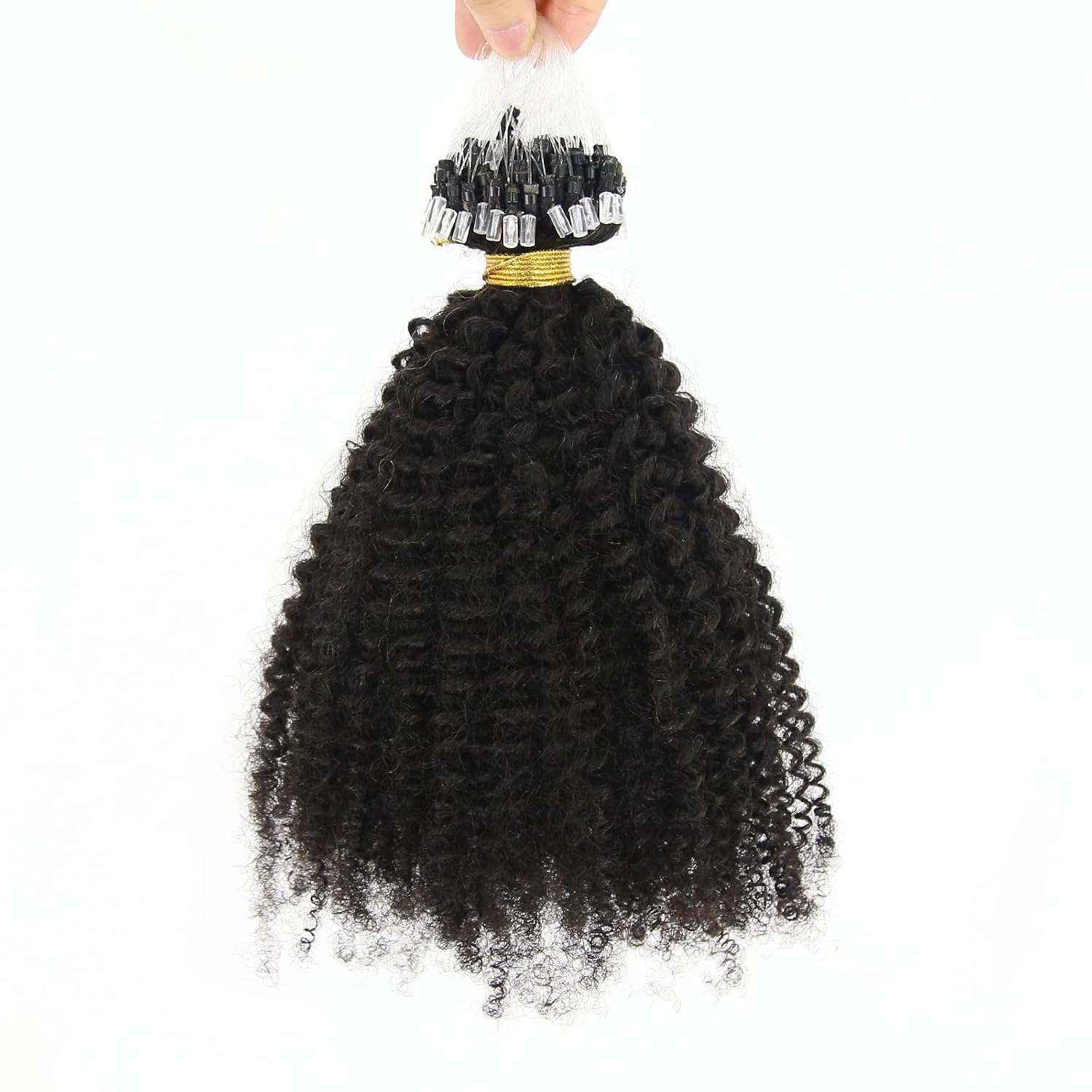 BTWTRY Micro Rings Loop Hair Extensions Afro Kinky Curly 1g/strand 100g 4B 4C Micro Link Extensions Hair Brazilian Virgin Human Hair for Black Women (16inch, Natural Color)