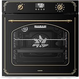 Klarstein Four Encastrable Pyrolyse Chaleur Tournante 76L - 11 Modes, Nettoyage Pyrolyse, Classe A, Design Rétro, Commande Boutons, Four Électrique Encastrable 60cm, Noir