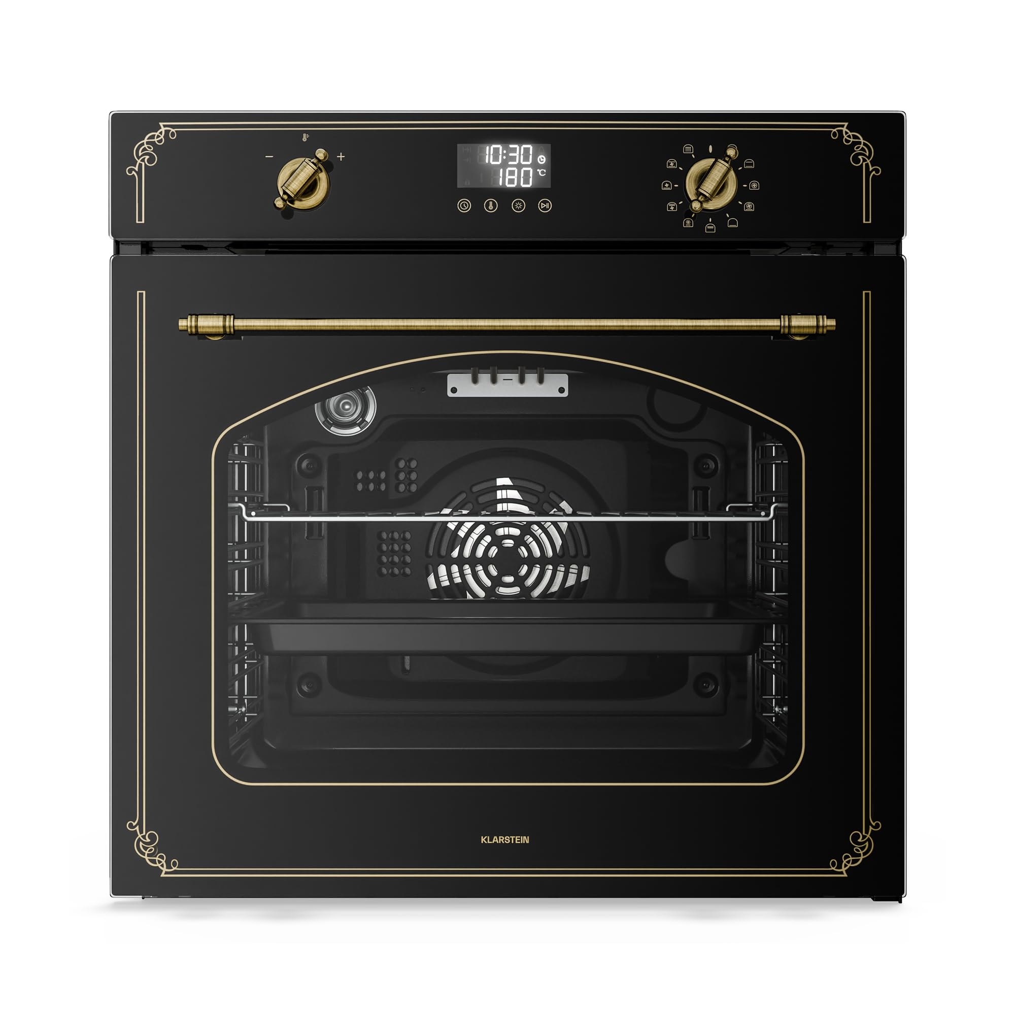 Klarstein Four Encastrable Pyrolyse Chaleur Tournante 76L - 11 Modes, Nettoyage Pyrolyse, Classe A, Design Rétro, Commande Boutons, Four Électrique Encastrable 60cm, Noir