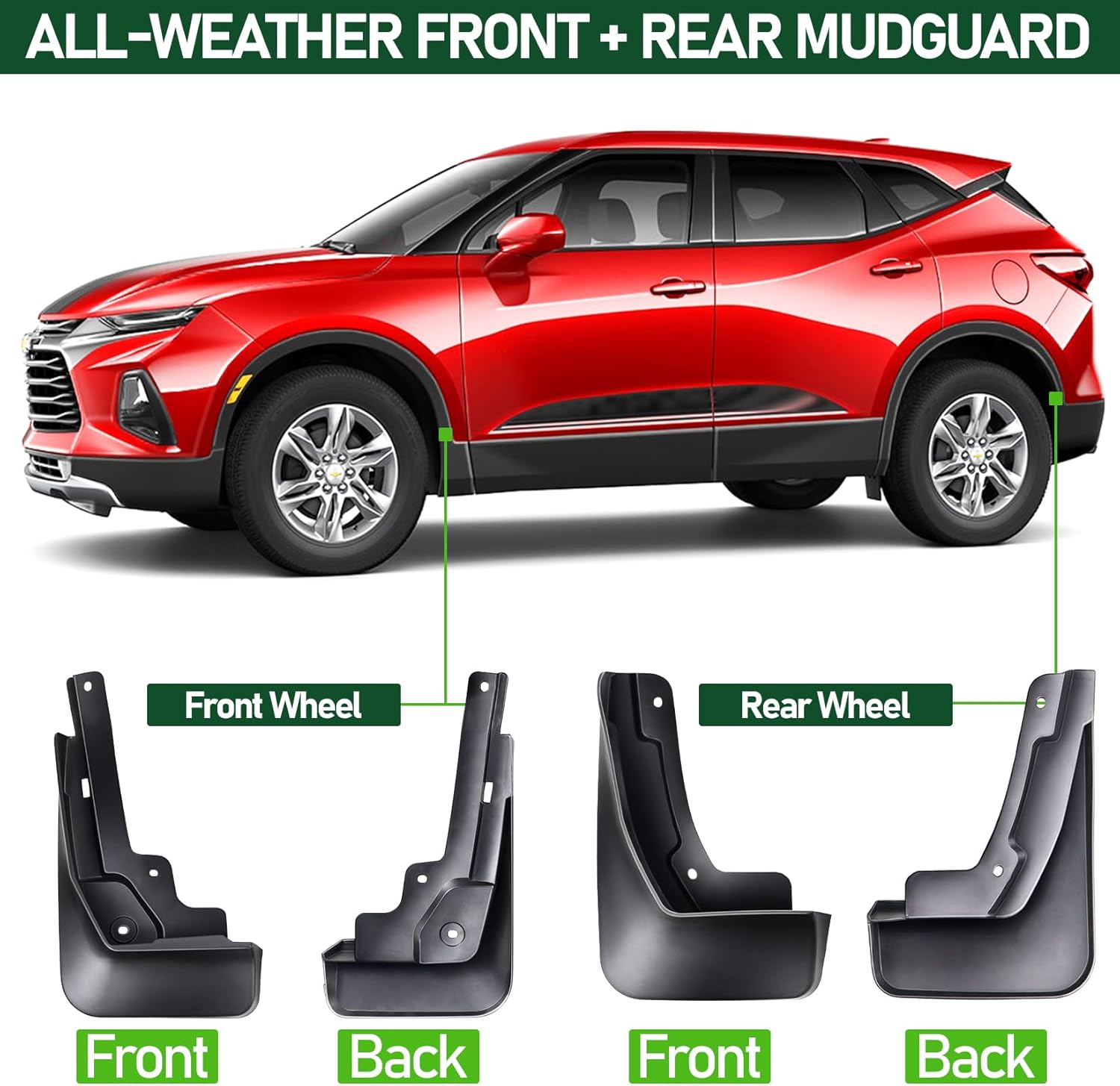 Mud Flaps Splash Guards for Chevrolet Blazer EV 2019-2025,No Drilling Required Tire Protector Mudguard for Blazer EV 2020 2021 2022 2023 2024 Exterior Accessories,Winter Sediment Dirt Protection
