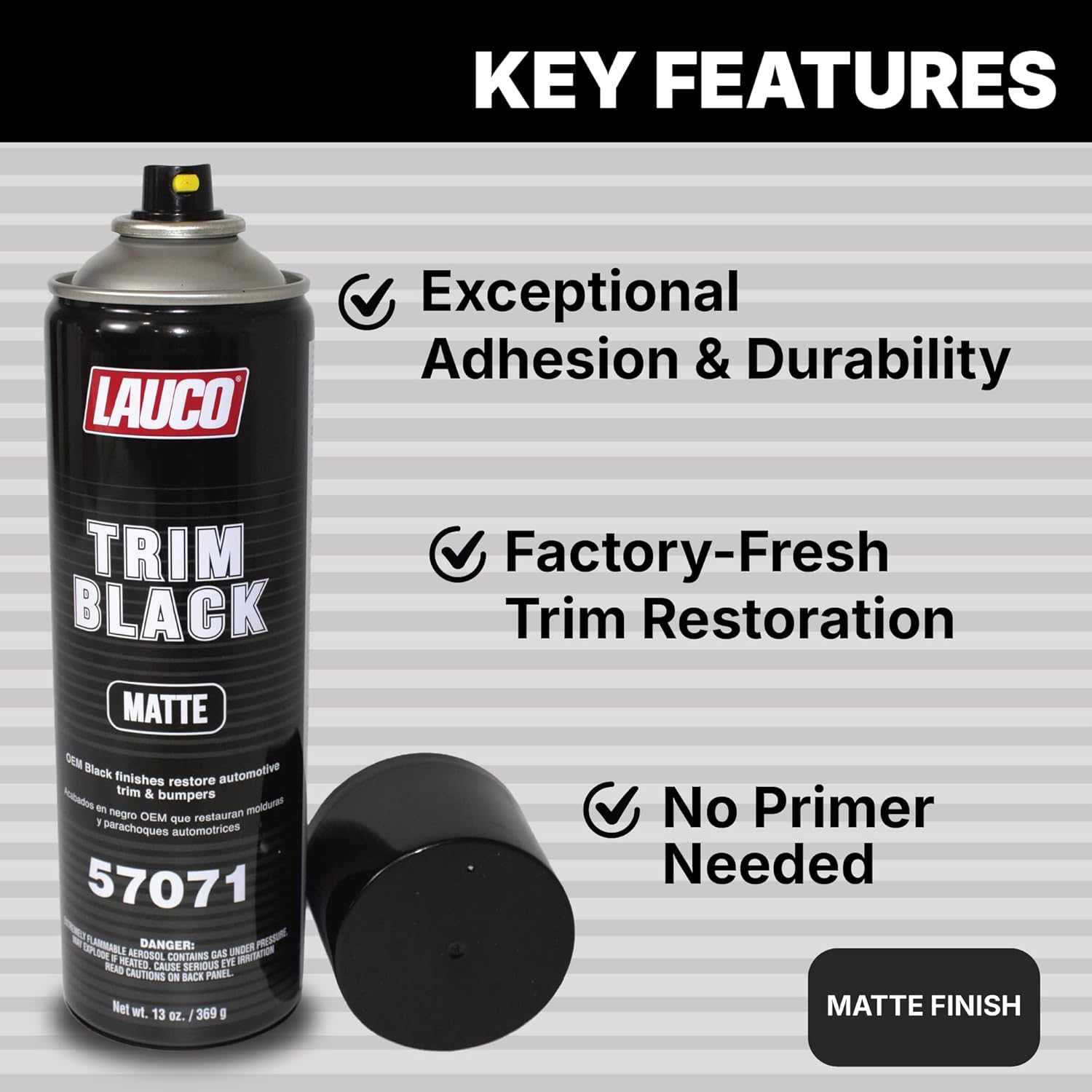 LAUCO Trim Black Matte 13 oz. Automotive Spray Paint Can with Gun - Pack of 12 - Black Car Spray Paint with Matte Finish - Designed for Plastic, Aluminum, Steel and Stainless Steel- 57071