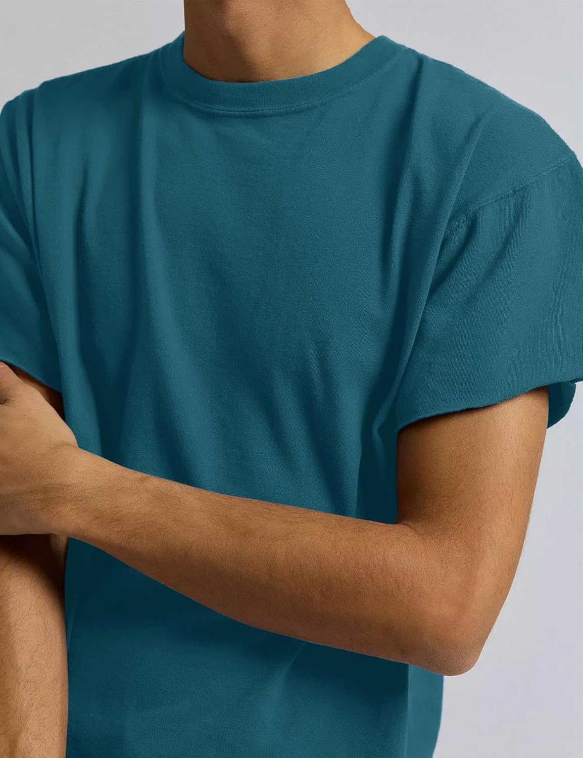 Men's Short Sleeve Round Neck T Shirts Boxy Raw Cut Tee Casual Basic Tops - Image 3