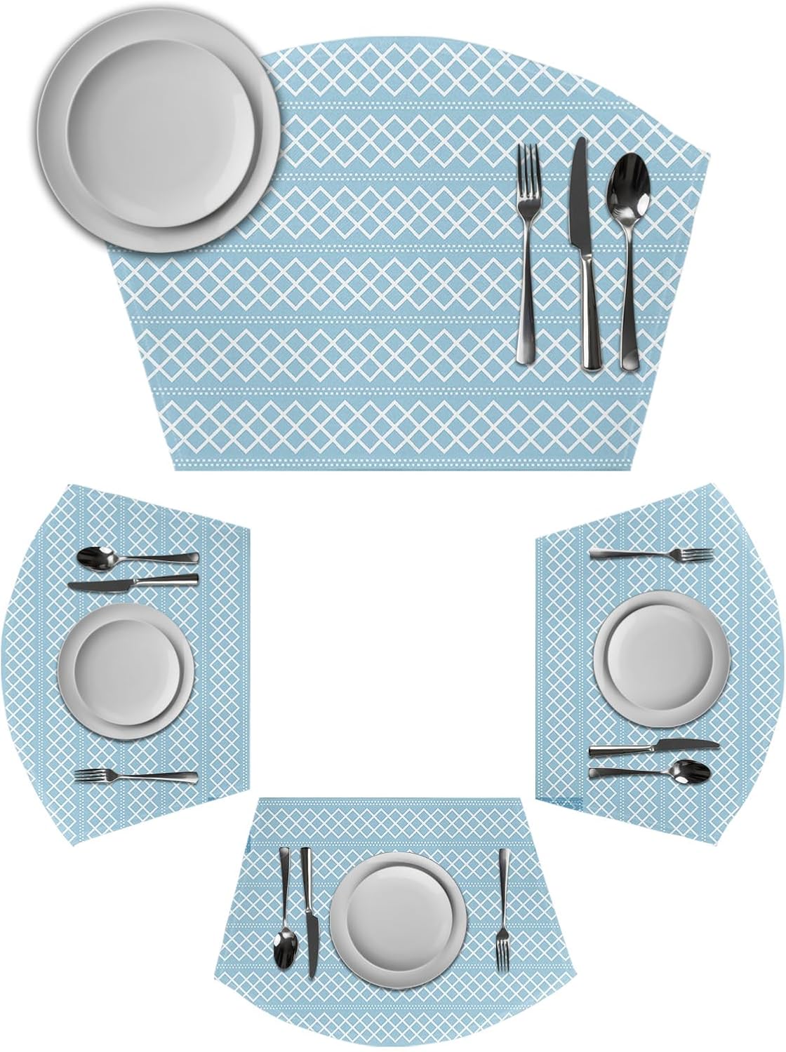 Round Placemats Set of 6, Farmhouse Blue Placemats for
