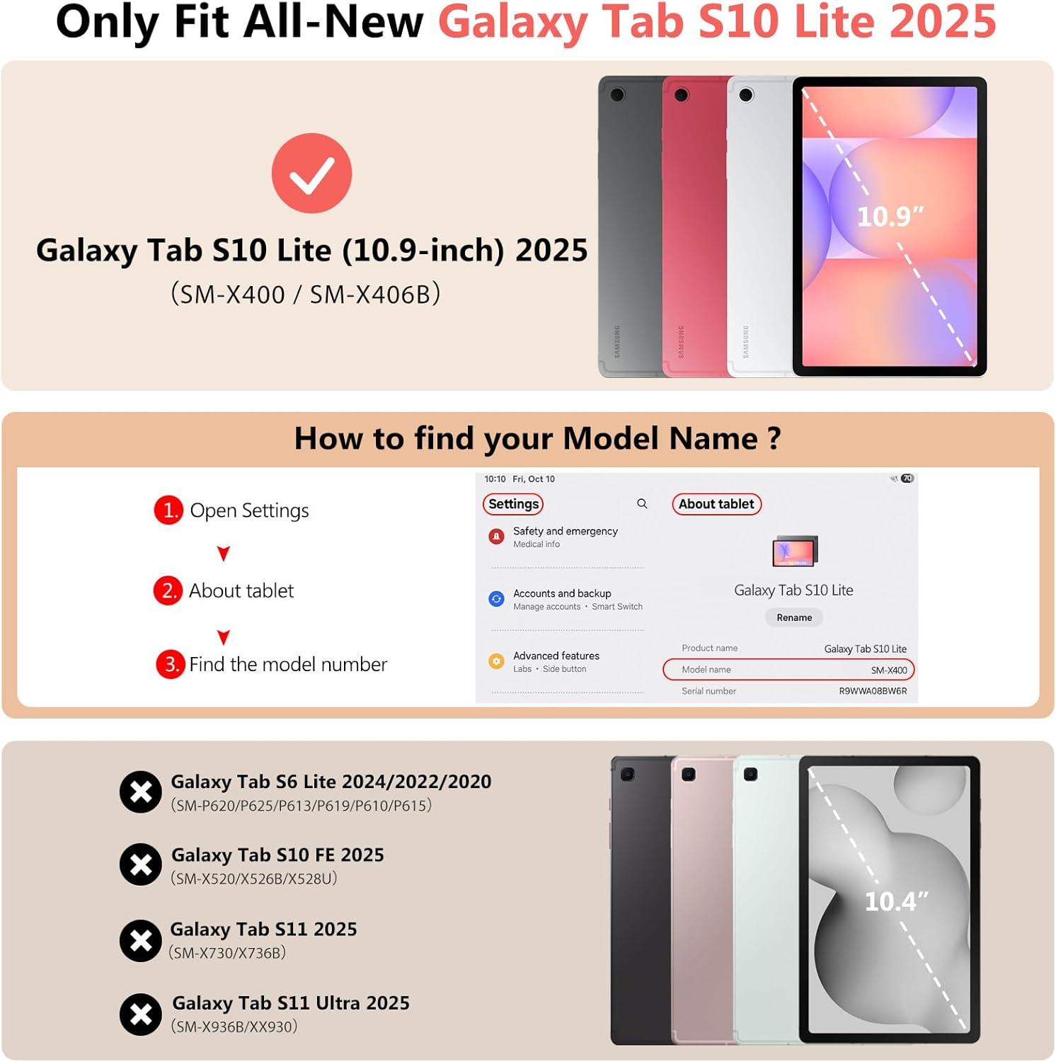 TiMOVO Magnetic Case for Samsung Galaxy Tab S10 Lite 10.9 Inch 2025 SM-X400/X406, Slim Smart Lightweight Stand Cover, Support Auto Wake/Sleep, Black