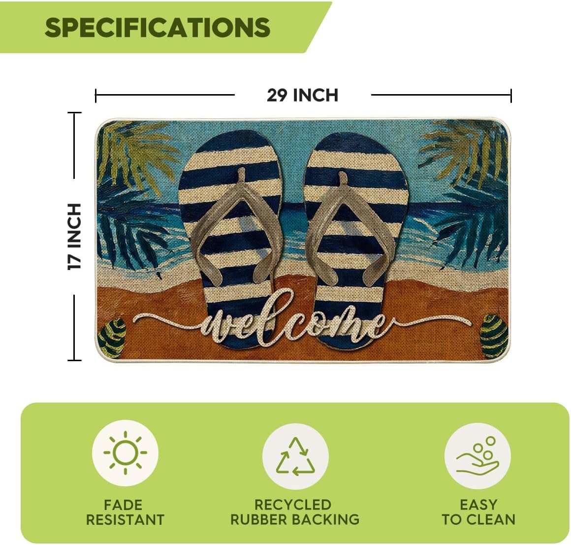 Artoid Mode Beach Flip-Flops Coconut Trees Summer Doormat, Seasonal Summer Holiday Yard Floor Switch Mat for Indoor Outdoor 17 x 29 Inch