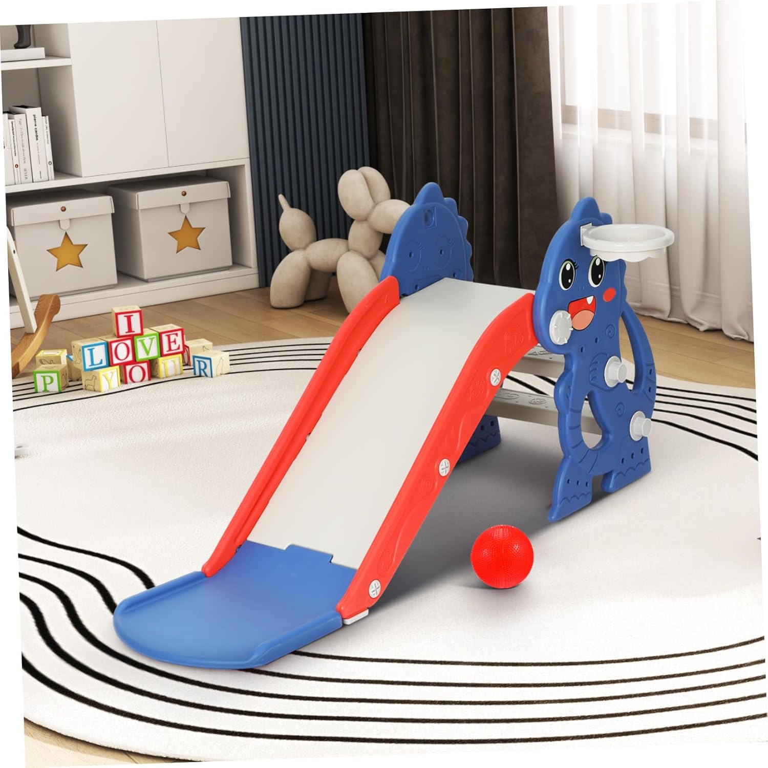 Foldable Indoor Slide for Age with Basketball Hoop Lightweight Climbing Playset in Bright Colors Easy to Assemble and Move for Home and Outdoor Use