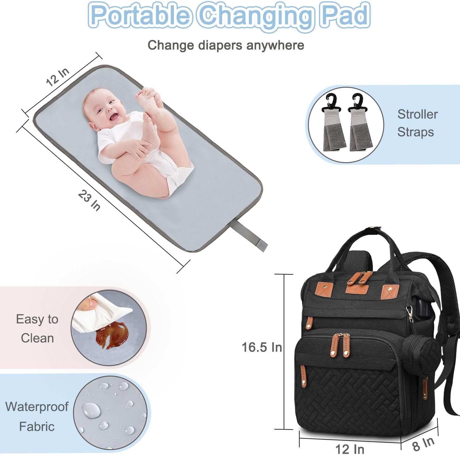 Diaper Bag Backpack Baby Bag for Mom Dad with Changing Pad, 19 Pockets, Large Waterproof Travel Baby Girl Boy Toddle Diaper Bag with Insulated Pocket, Baby Shower Gifts, Black