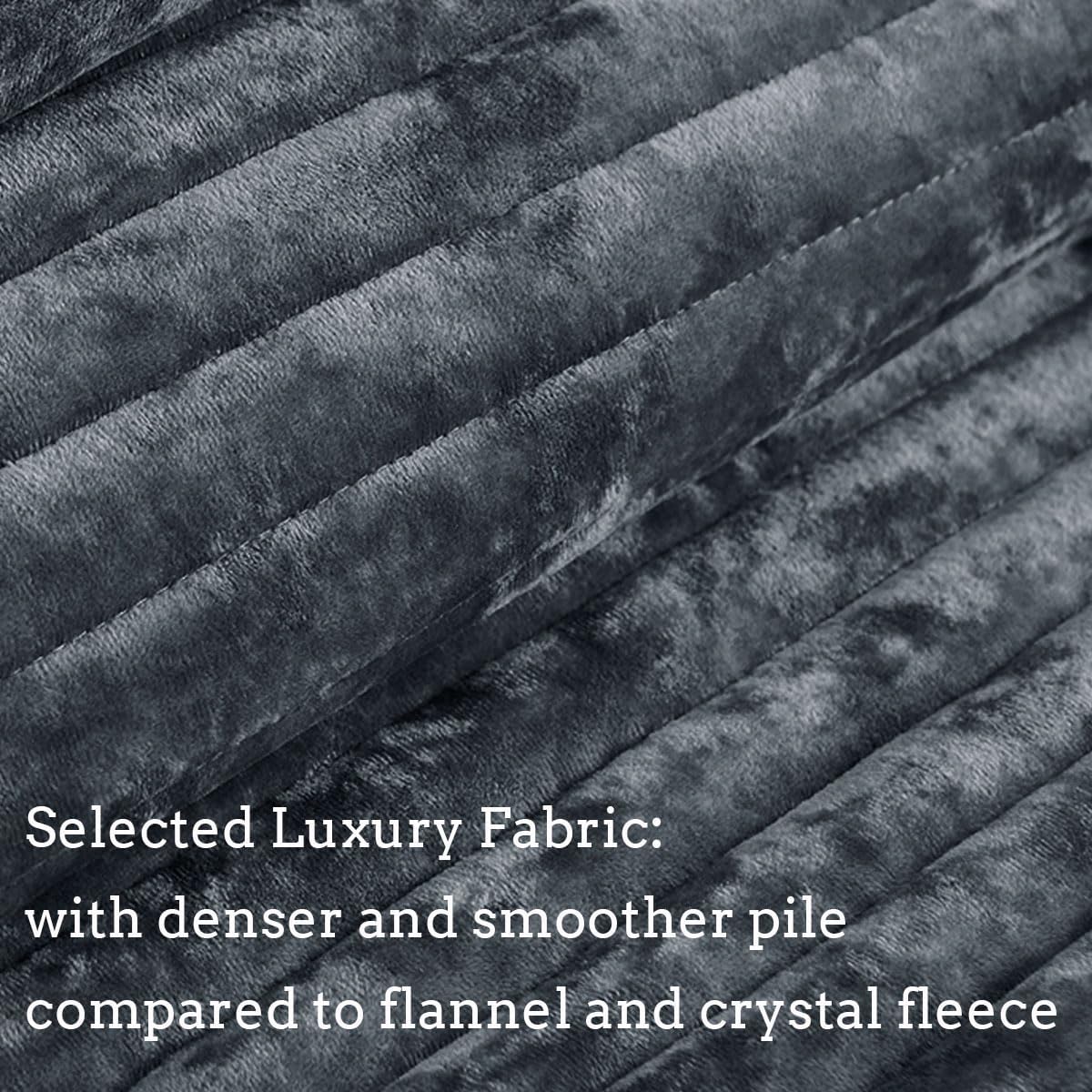 3 Pieces Luxurious Velvet Oversized King Quilt Bedding Set 106x118 Striped Bedspread Coverlet Quilted Set with 2 Pillow Shams 20x36 Ultra Soft Comforter for All Season, Grey Blue - Image 7