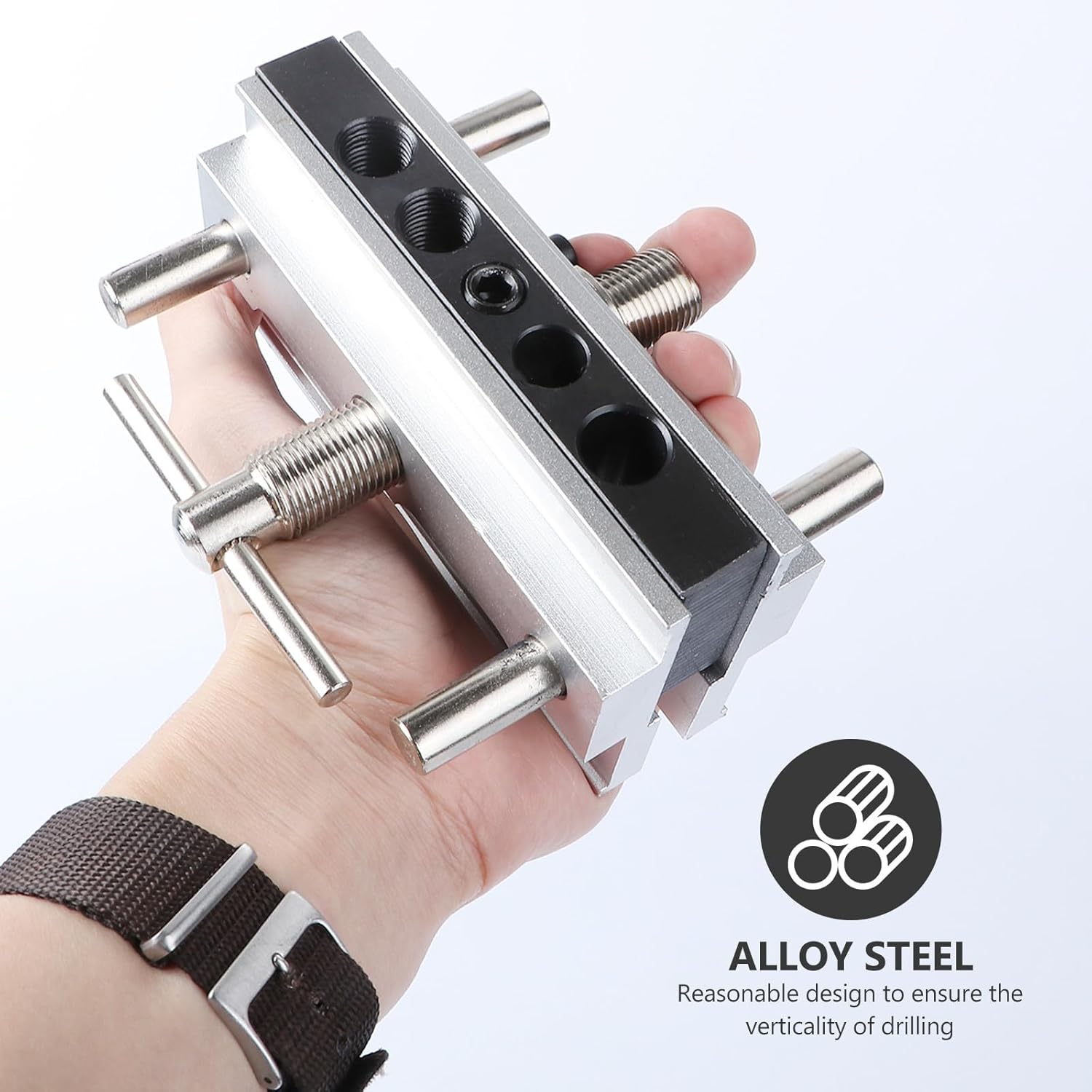 STOBAZA Metric Doweling Jig Self-centering Drill Guide Wood Dowel Locator Clamp Tool for Precise Hole Positioning in Woodworking and DIY Projects