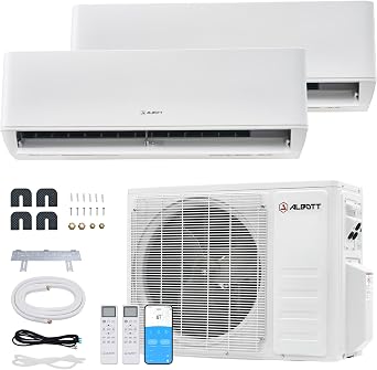 Albott 2 Zone Mini Split AC System, 9K+12K BTU, Dual Zone Mini Split Air Conditioner with WiFi Control, Cools Up to 950 Sq.Ft, 25 SEER2 Energy Efficient Mini AC for Home, Bedroom, Office
