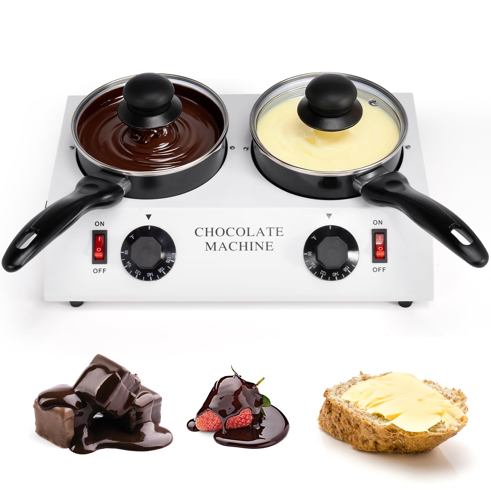 Dyna-Living Cioccolato Melting Pot Formaggio Cioccolato Temperatrice Elettrica Melter Fonduta Pot Riscaldatore per Cioccolato, Burro, Formaggio, Crema, Caramelle, Latte, Caffè (Doppia Testa)