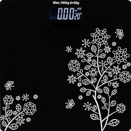 PRAMUKH FASHION Electronic Thick Tempered Glass LCD Display Digital Personal Bathroom Health Body Weight Weighing Scales for Body Weight, Weight Scale Digital for Human Body?(Black Flower)