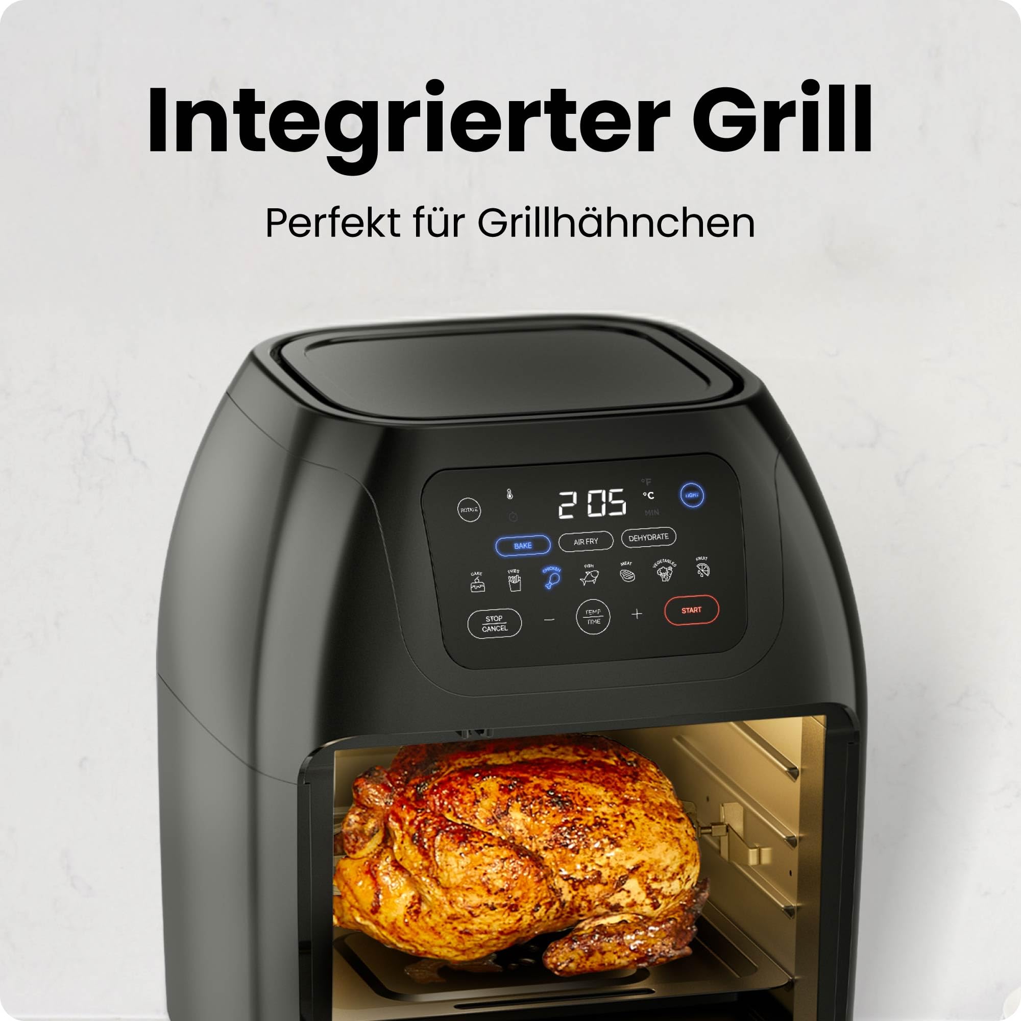 Chefman Multifunktionale Heißluftfritteuse 10L Digital Touchscreen Konvektion Dörrautomat Rotisserie Schwarz