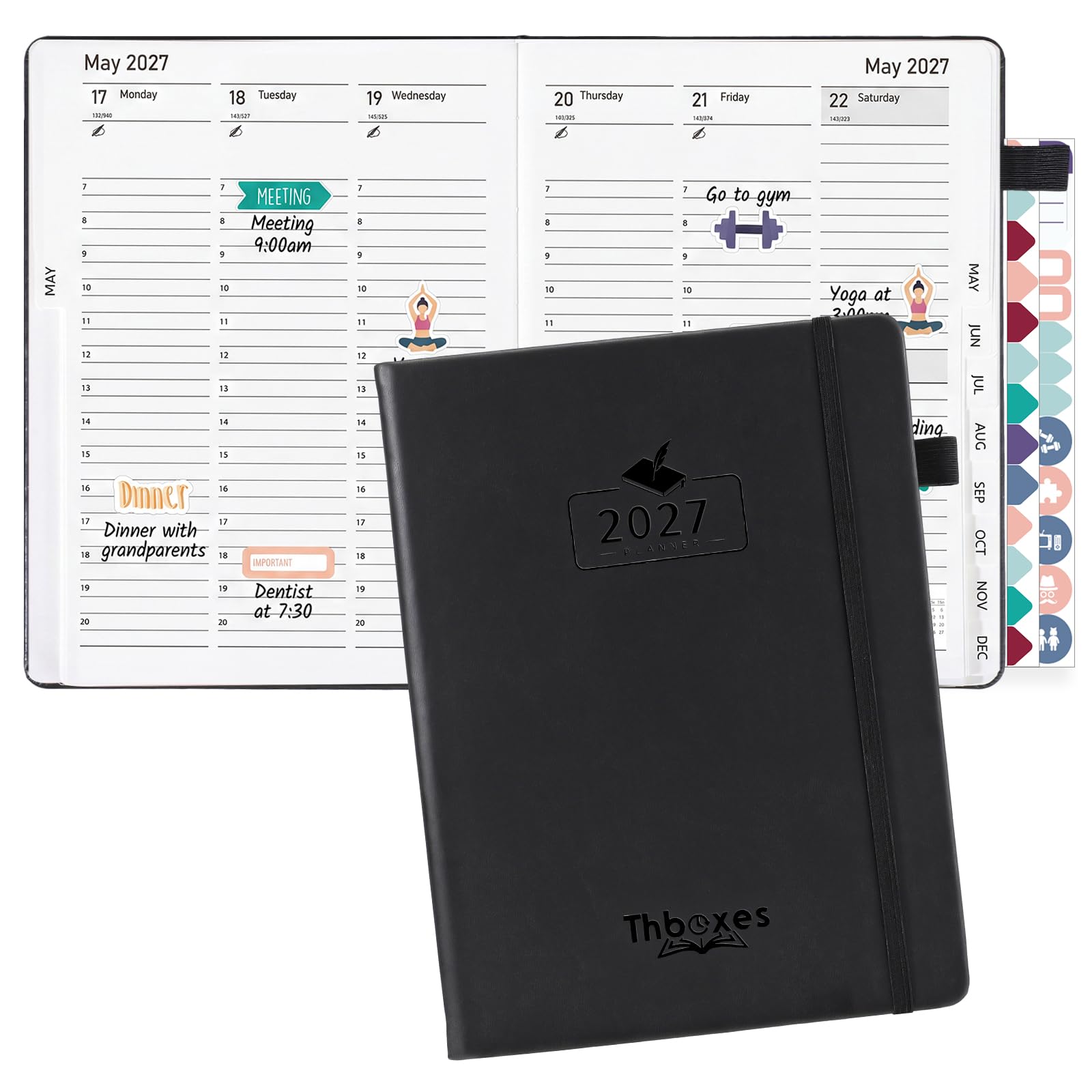 Diary 2027 A5 Week to View, Vertical Weekly Planner with Monthly Tab, Black