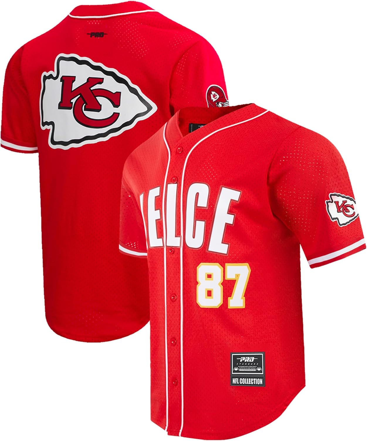 Pro Standard Men's Travis Kelce Red Kansas City Chiefs Mesh Button-Up Baseball Jersey