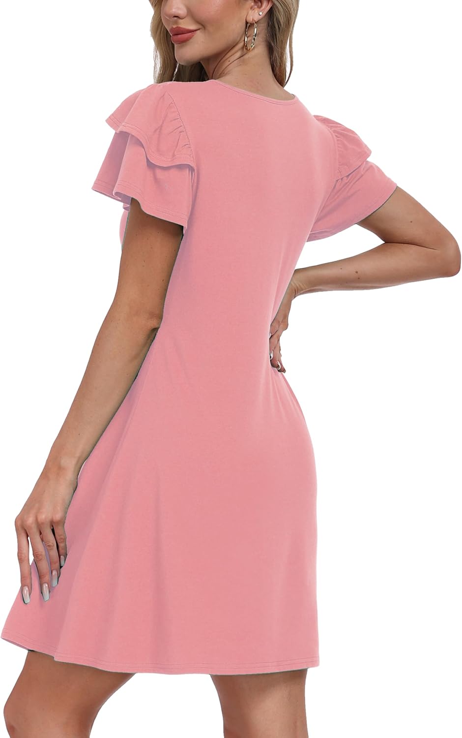Summer Short Ruffle Sleeve Maternity Dress Causal Mini Flatering Baby Shower Dresses