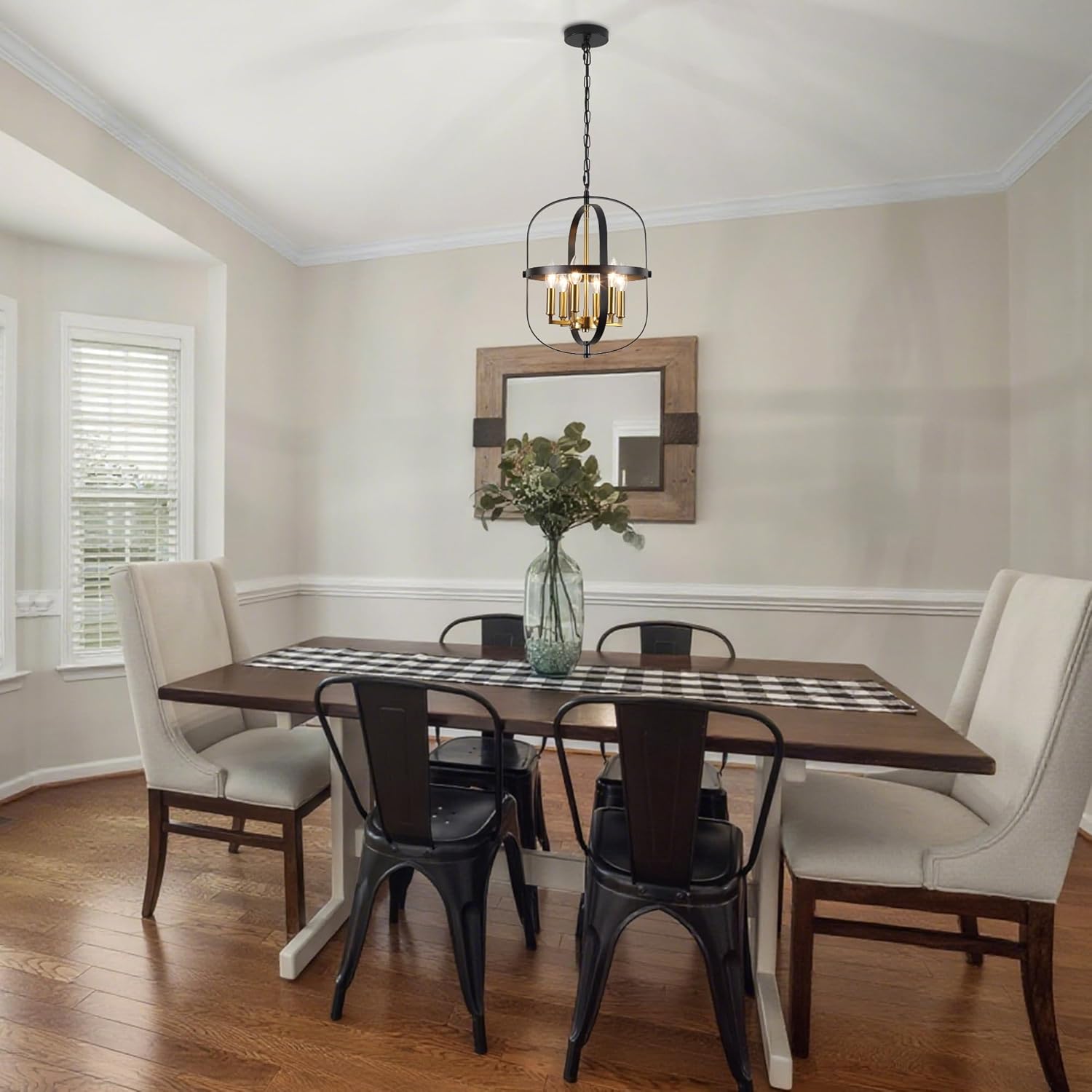 Black and Gold Chandelier for Dining Room, 6-Light Chandelier for Entryway Light Fixture Foyer Lighting Fixtures Adjustable Modern Farmhouse Chandelier for Living Room Pendant Lights Kitchen Island