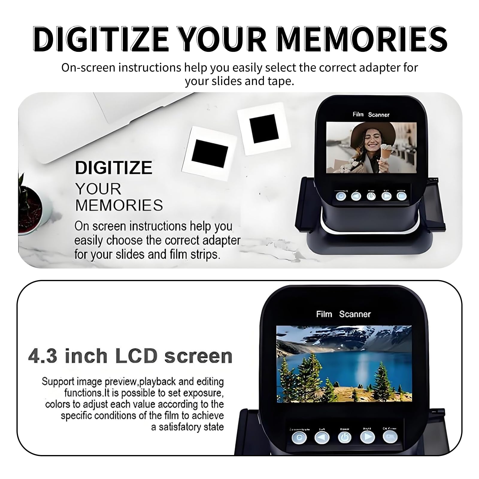 ZHENYUWANG Este escáner Digital de películas Puede convertir Negativos y Diapositivas de 35 mm, 135, 127 y 126 al Formato JPEG, produciendo imágenes de Alta resolución con 22 megapíxeles.