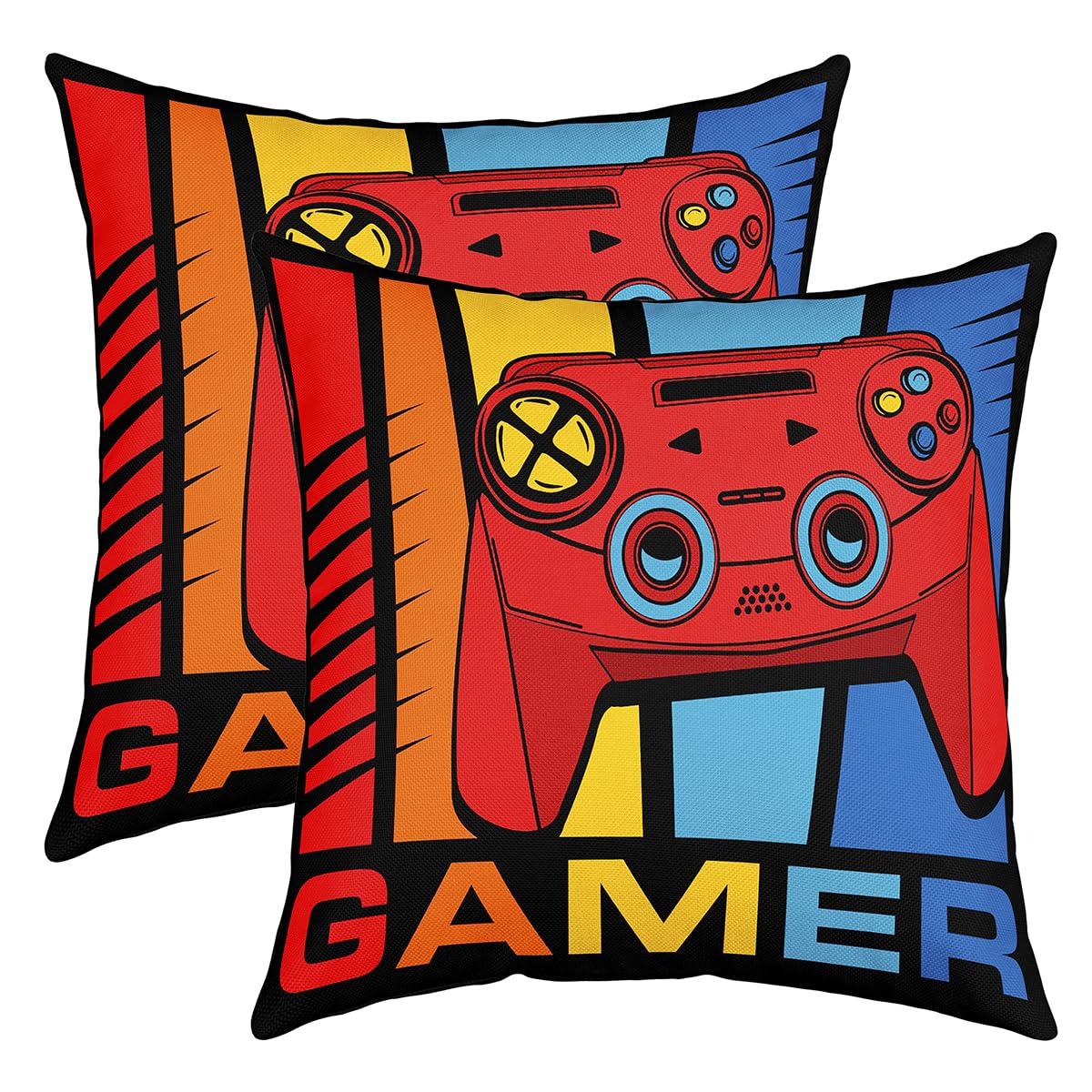 Gamepad Decorative Pillow Cover 50x50cm - Gamer Teens Video Game Set for Sofa Bedroom Living Room - Modern Game Controller 2pcs Colorful Room Decor — image 1
