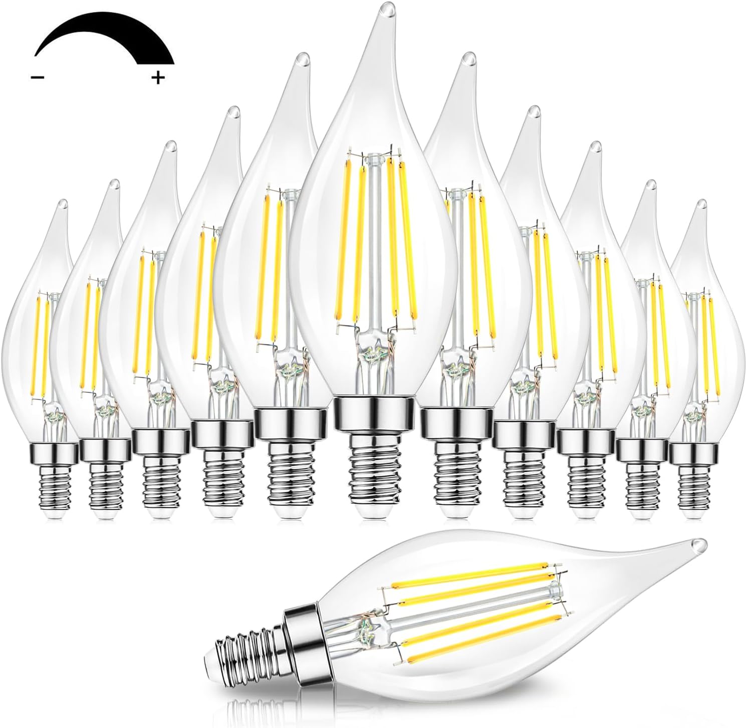 TOBUSADimmable E12 Candelabra LED Bulbs 60 Watt Incandescent Equivalent, 5000K Daylight White, Clear Filament Chandelier Light Bulbs 6W, 600lm, CA11 Vintage Ceiling Fan Light Bulbs with Flame Tip