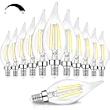 TOBUSA Dimmable E12 Candelabra LED Bulbs 60 Watt Incandescent Equivalent, 5000K Daylight White, Clear Filament Chandelier Light Bulbs 6W, 600lm, CA11 Vintage Ceiling Fan Light Bulbs with Flame Tip