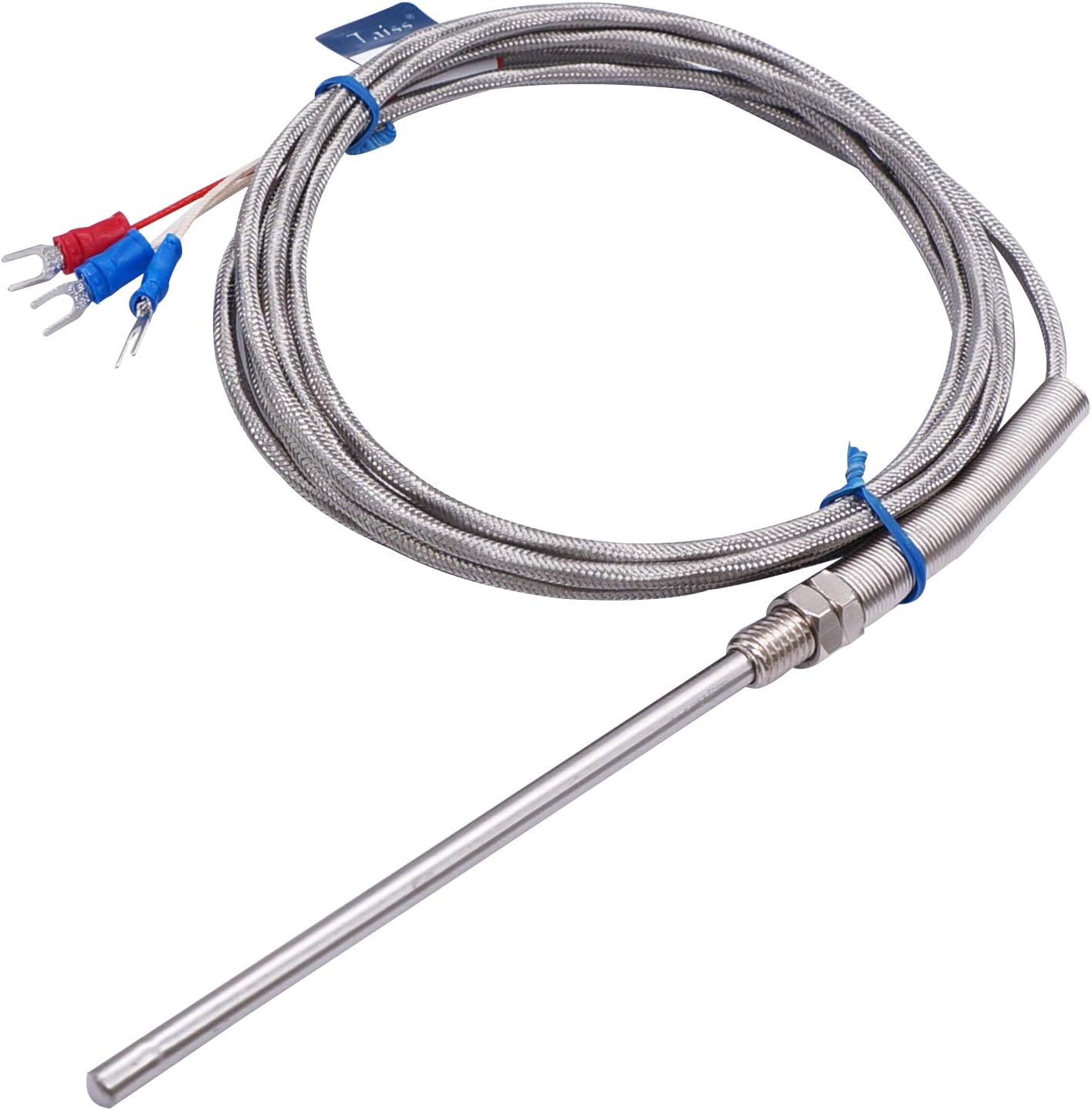 TWTADE Stainless Steel PT100 RTD Thermistor Temperature Sensor Probe,100mm / 4" Long Probe Thermocouple, Probe Diameter :5mm / 0.2" (Temperature Rang: -50~420°C) 5mm x 100mm x 2M MT-225A-100mm
