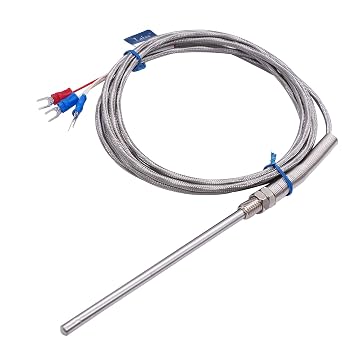 TWTADE Stainless Steel PT100 RTD Thermistor Temperature Sensor Probe,100mm / 4" Long Probe Thermocouple, Probe Diameter 5mm / 0.2" Temperature Rang -50420C 5mm x 100mm x 2M MT-225A-100mm