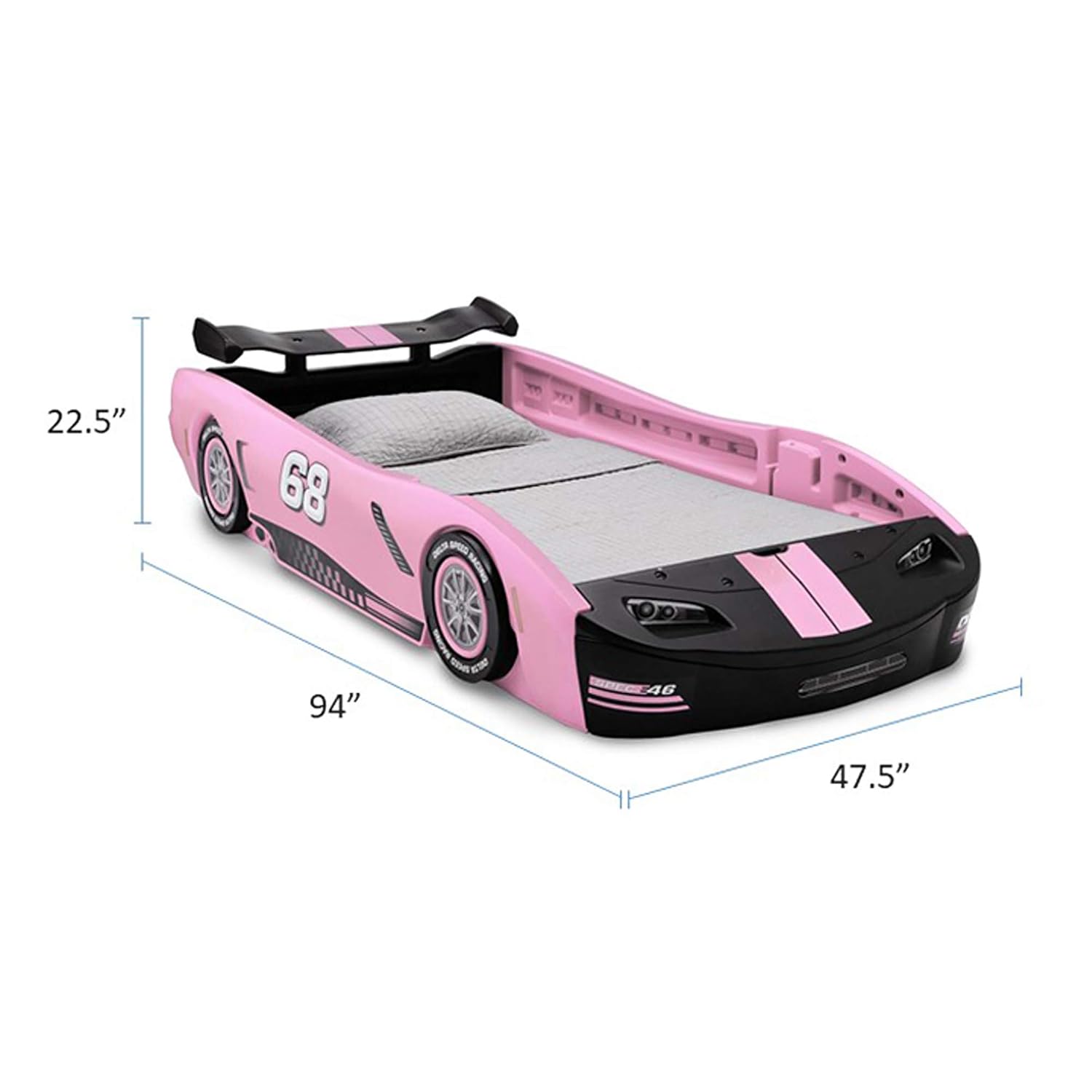 Delta Children Turbo Race Car Twin Bed, Pink