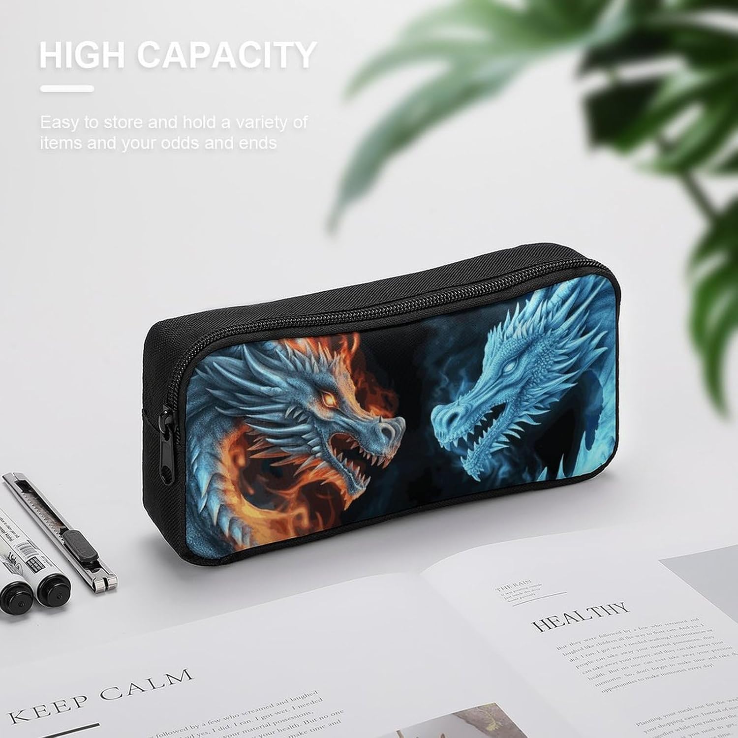 Lightweight Ice Fire Dragons Pencil Pouch with Metal Zipper image 4