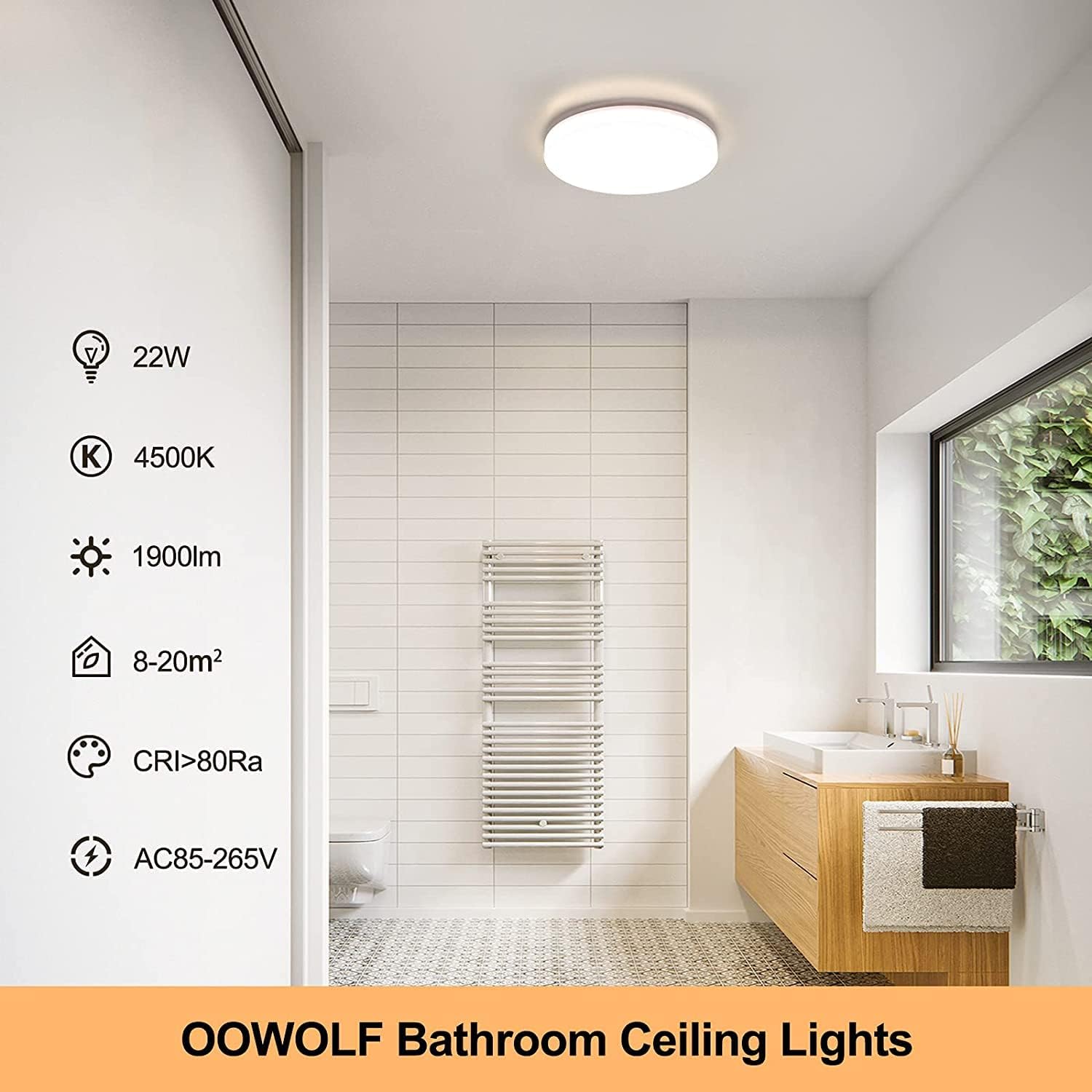 OOWOLF LED Flush Mount Ceiling Light - 22W 11.8 Inch LED Ceiling Light Fixture, 1900 lm Close to Ceiling Lamp for Bathroom, Kitchen, Bedroom, Living Room, Hallway, Laundry Room, Daylight White 4500K…