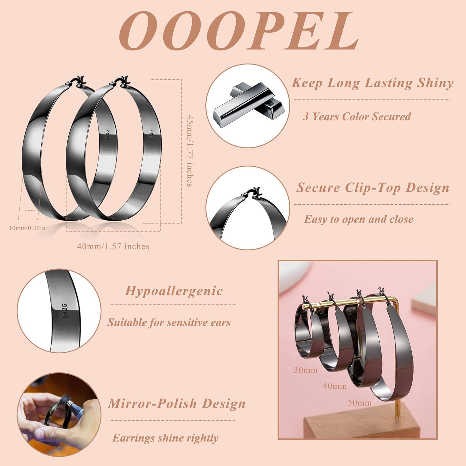 OOOPEL 10mm Wide 925 Sterling Silver Hoops Earrings for Women, 14K Real Gold Plated Hoop Earrings for Women Hypoallergenic Lightweight Oversize Big Gold Hoop Earrings Jewelry Gifts 30/40/50/60MM - Image 3