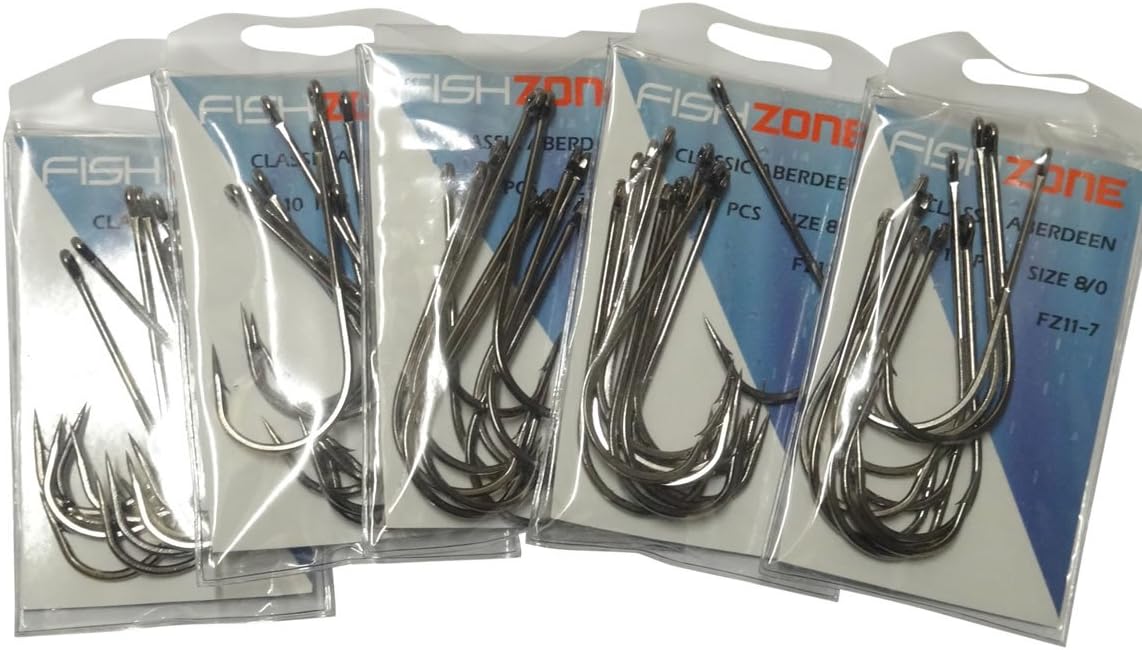 Fishzone 100 Hooks Superior Classic ABERDEEN Sea Fishing Hooks.- Available in size 8/0, 6/0, 4/0, 3/0, 2/0, 1/0, 1, 2, 4 and 6 - Ideal for most Sea Fishing Needs