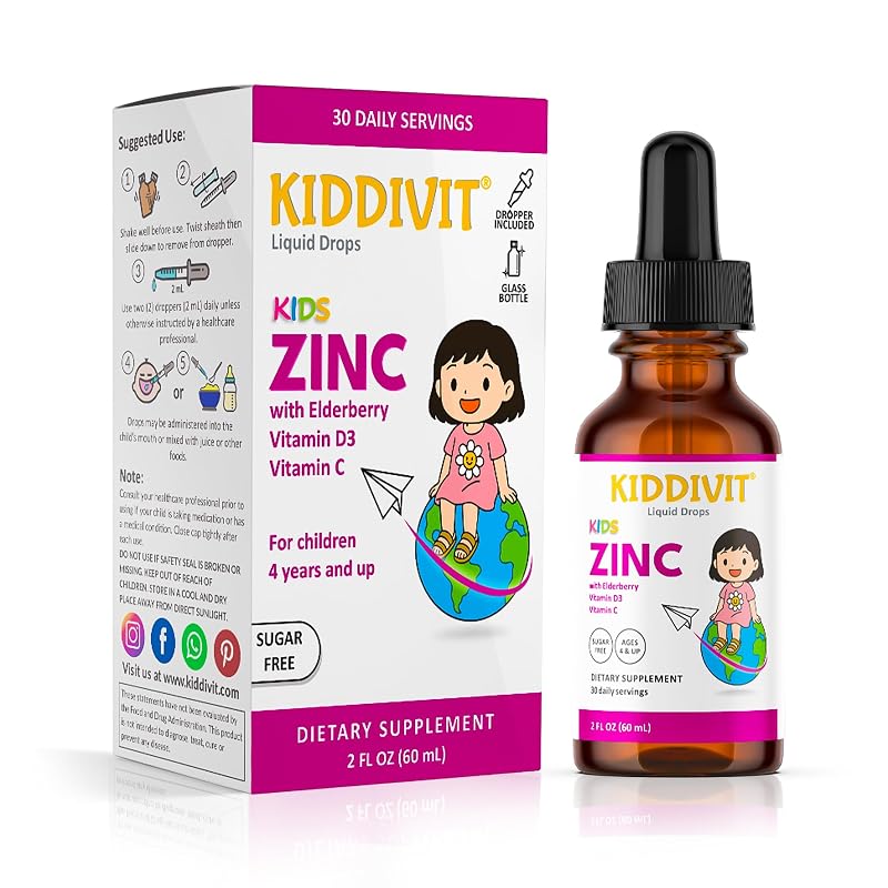 Kiddivit Suplemento para a imunidade infantil em gotas com zinco, sabugueiro e vitaminas C e D3, 60 mL
