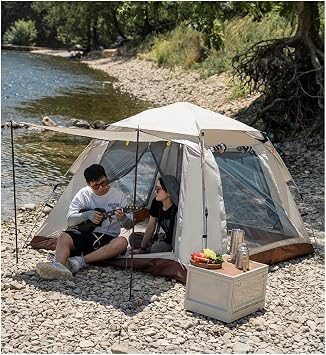 6 Kişilik Tam Otomatik 4 Mevsim Kamp Ve Plaj Çadırı Tenteli Pencereli Su Geçirmez 240X240X160 Cm Tek Ebat Bej