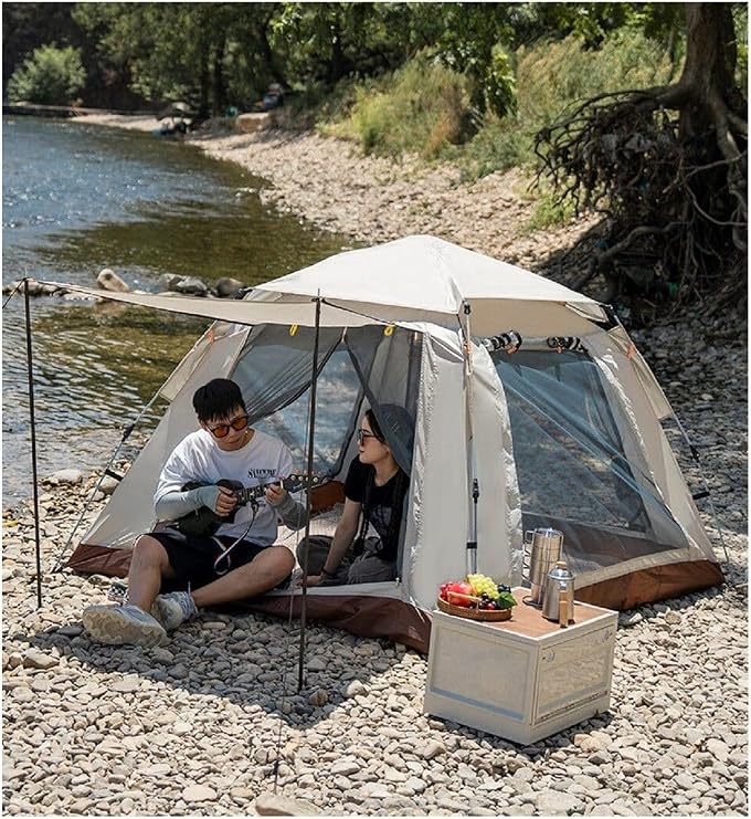 6 Kişilik Tam Otomatik 4 Mevsim Kamp Ve Plaj Çadırı Tenteli Pencereli Su Geçirmez 240X240X160 Cm Tek Ebat Bej