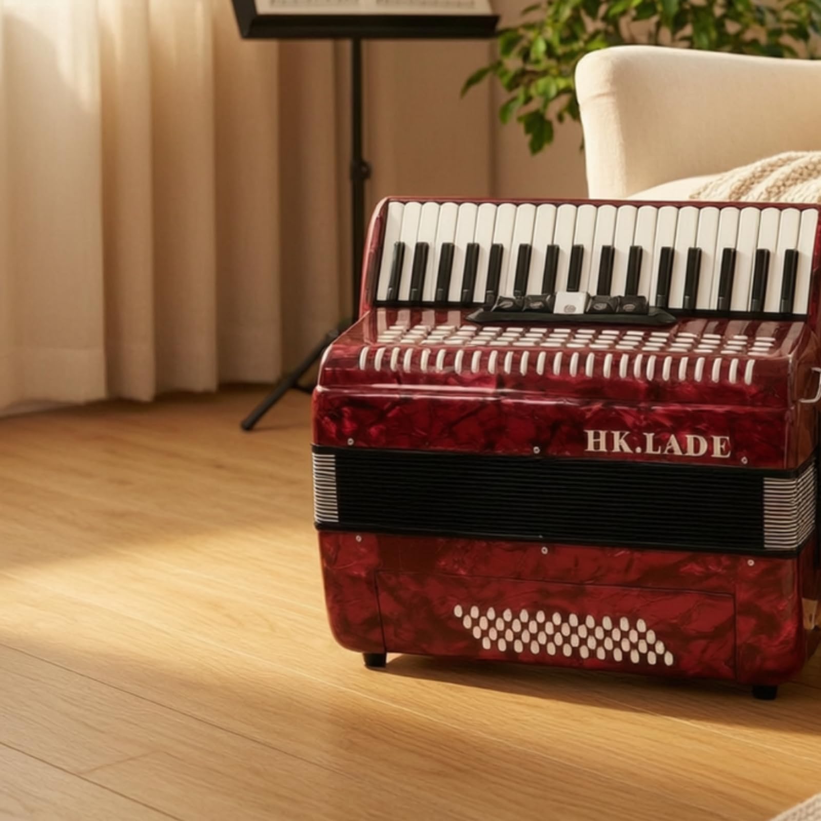 Fisarmonica a Tastiera Fisarmonica Pianoforte 34 Tasti 48 Bassi Bottoni Mantice con Spallacci Borsa Tasti Reattivi Disposizione Ergonomica Adatta per Scuola Banda Concerto