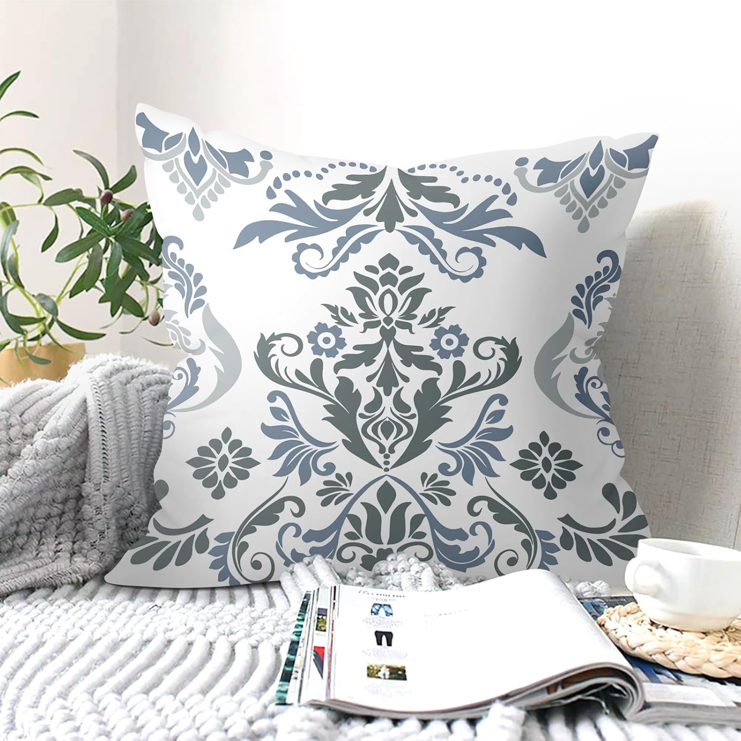 Vintage Damask Floral Throw Pillow Covers 18x18 Inch Set of 4 Geometric Minimalist Flower Cushion Covers Home Decor for Couch Cushion Cases - Image 5