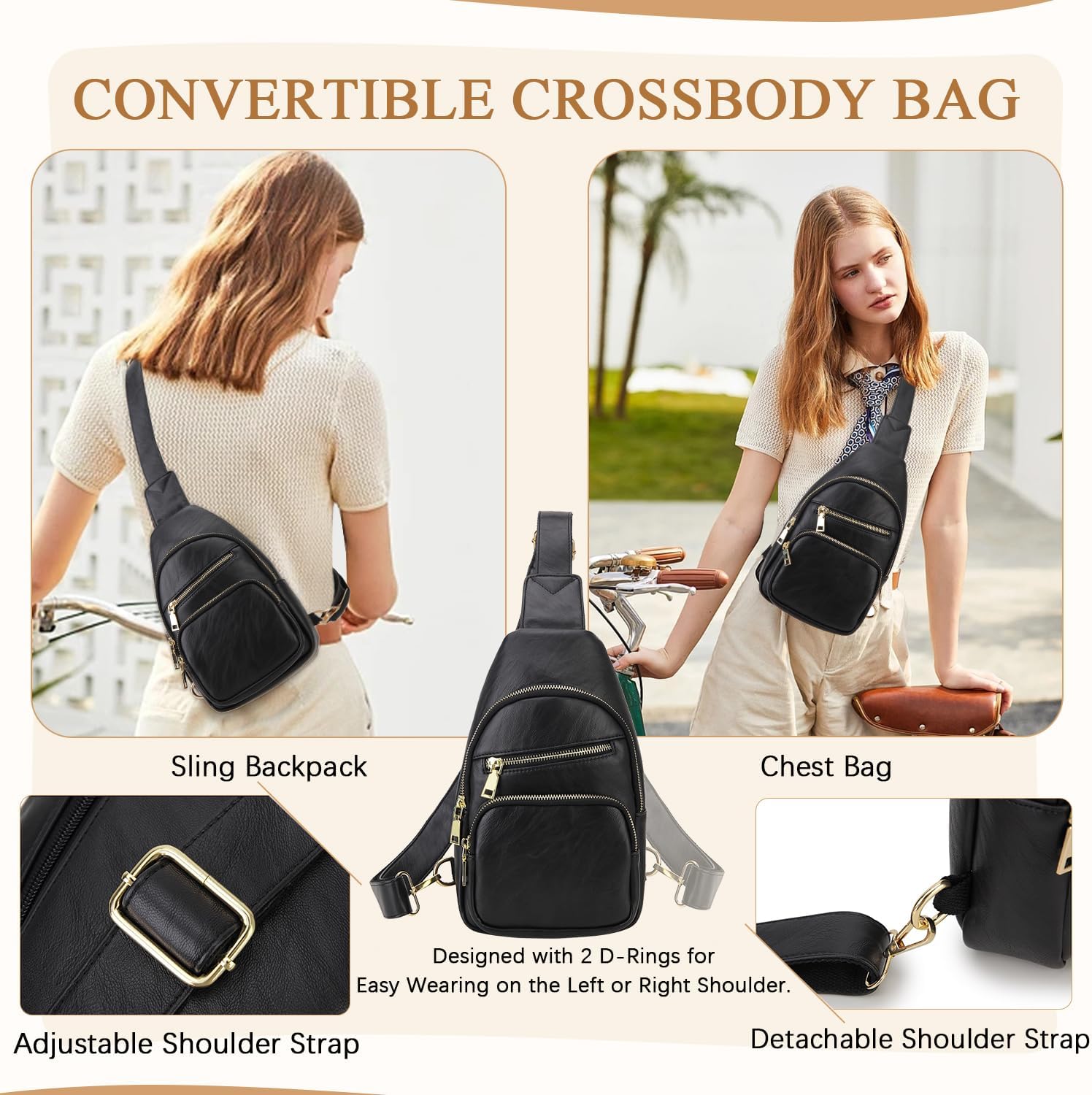 VX VONXURY Sling Bag for Women,PU Leather Crossbody Fanny Packs, Multipurpose Chest Bag with Adjustable Strap - Image 7