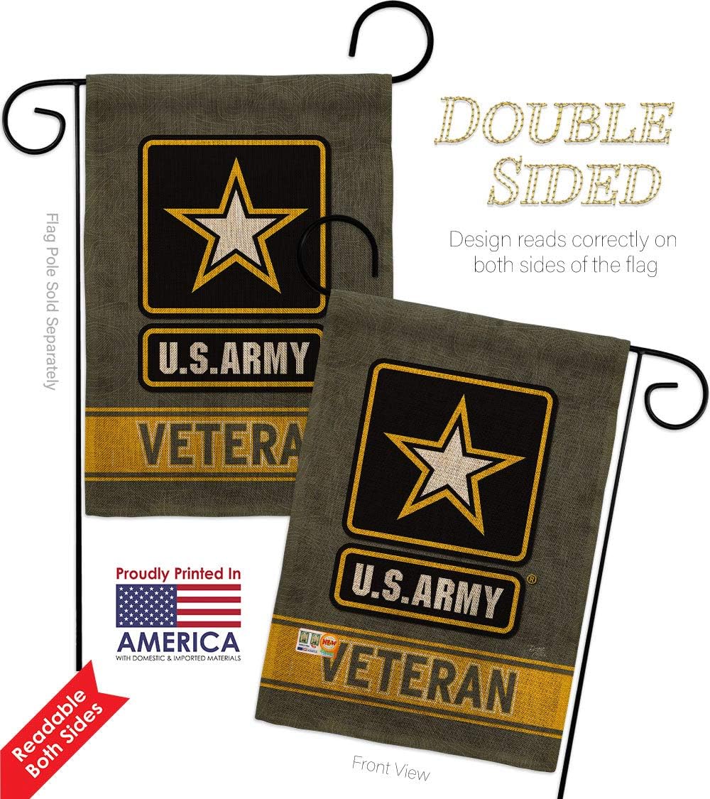 US Army Veteran Burlap Garden Flag - Pack Armed Forces Rangers United State American Military Retire Official USA Vintage Applique - House Banner Small Yard Gift Double-Sided Made in 13 X 18.5