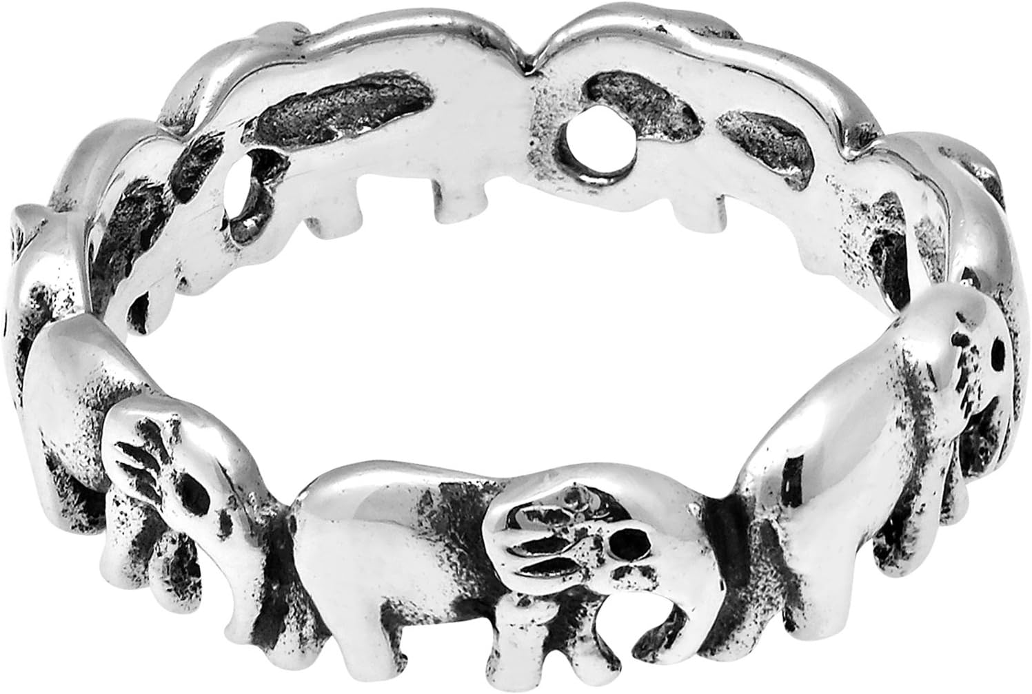 AeraVida Enchanting Elephant Parade .925 Sterling Silver Band Ring | Elephant Jewelry for Women Ring | Enchanting Rings | Stamped 925 Sterling Silver Rings | Comfort Fit USA Sizes 6-10 | Parade Ring