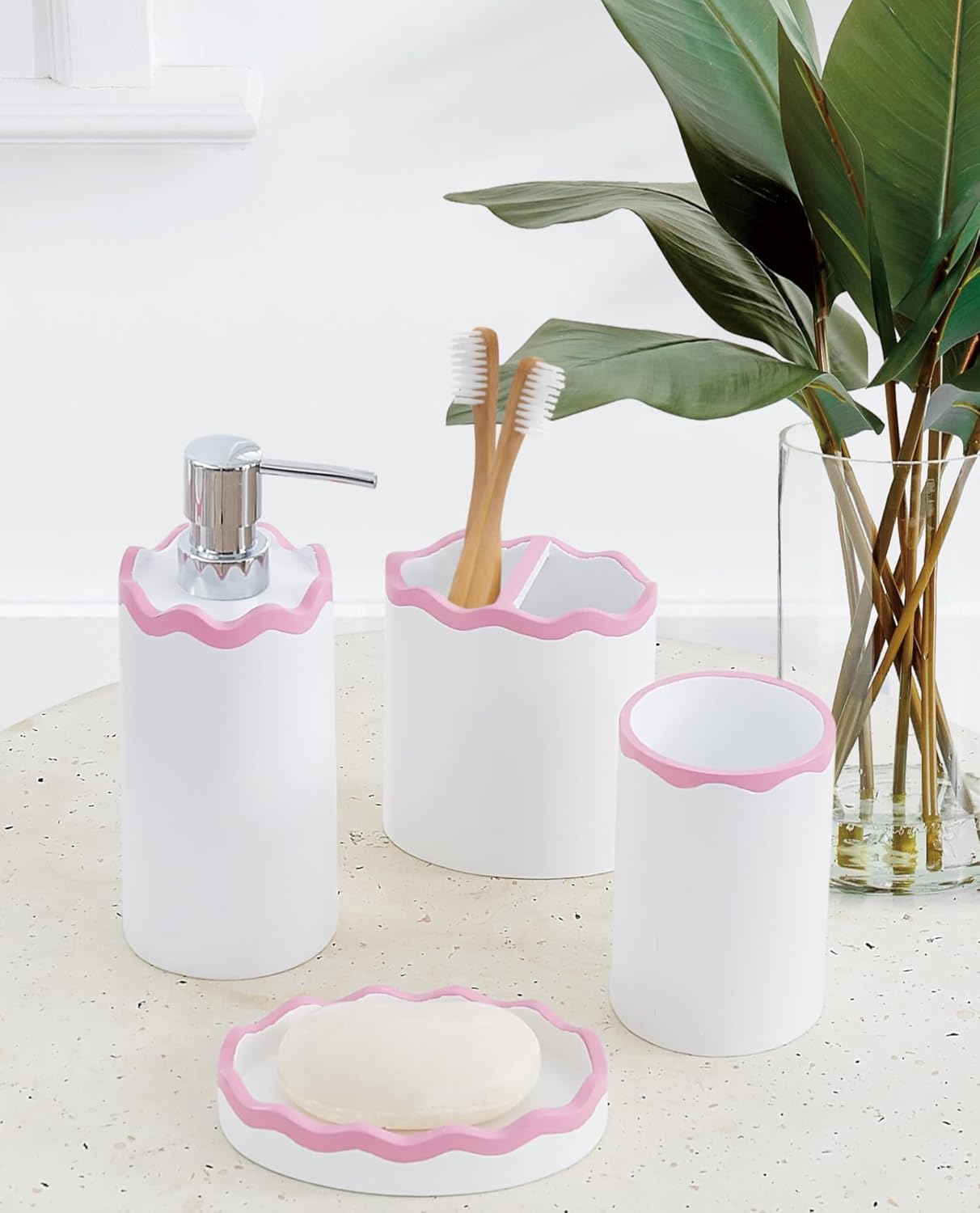 Scout RIC Rac 100% Resin 4 Piece Bath Accessory Set in Pink, All Season, Adult Size, Oeko-TEX Certified