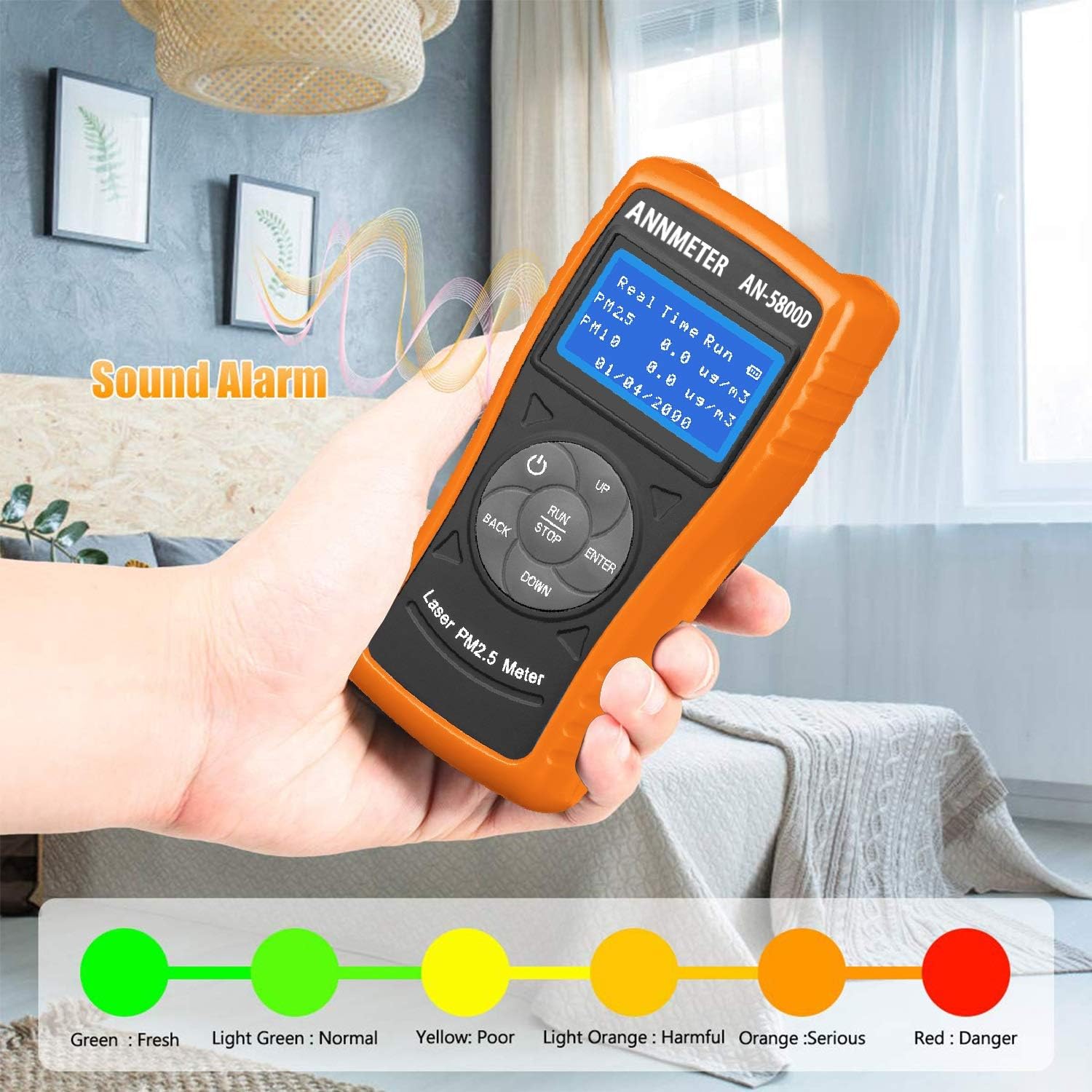 AIOMEST Air Quality Monitor-Laser PM 2.5/PM 10 Detector,Pollution Meter Sensor, Rechargeable Dust Particle Tester with Timing for Air Filter Home Indoor Outdoor, AI-5800D