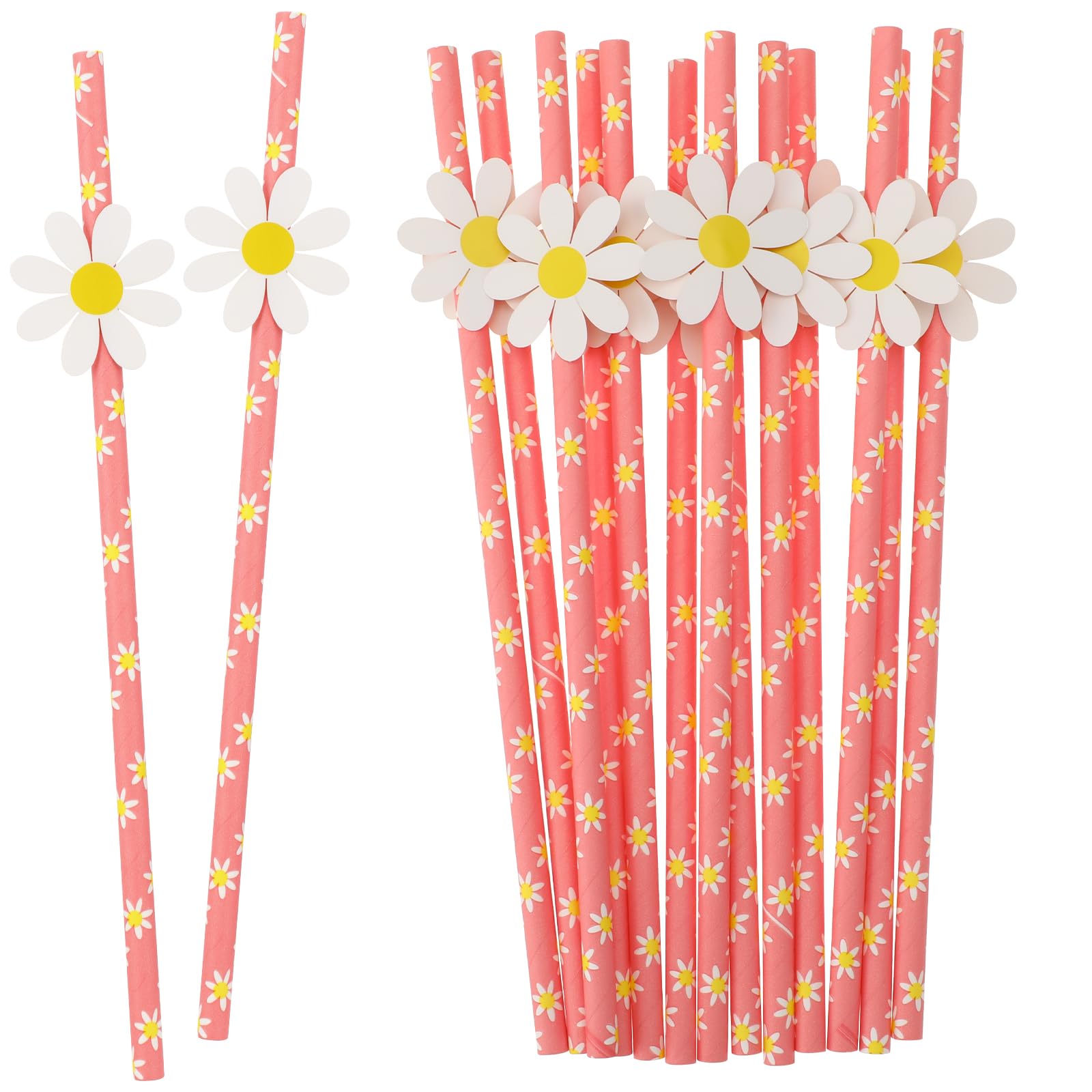 Molain 30 cannucce di carta, cannucce per feste di Natale, margherite di carta, cannucce per feste, decorazioni alla moda, per ragazze, compleanni, matrimoni, spose, doccia, cannucce per feste (rosa)
