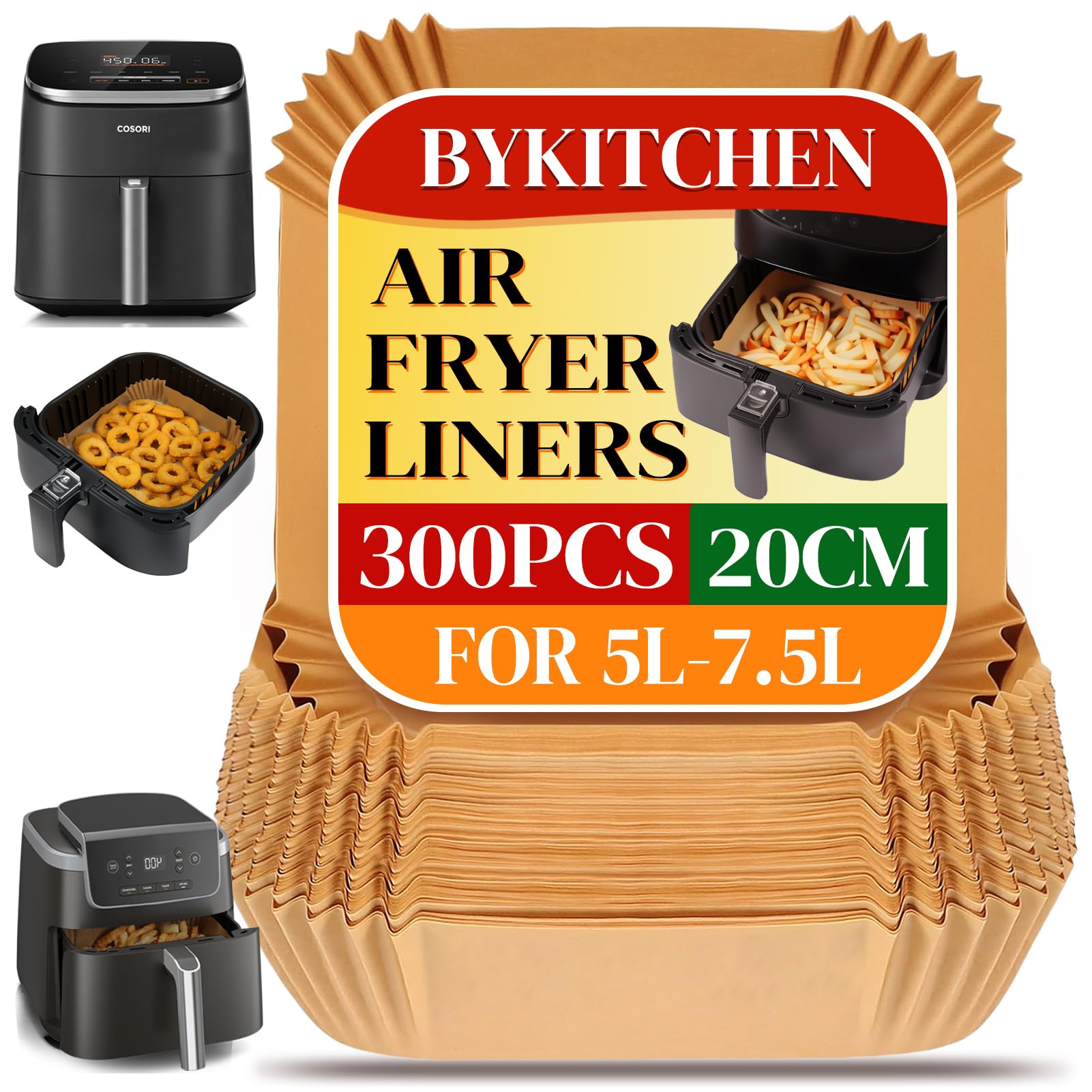 BYKITCHEN Air Fryer Parchment Paper Liner, 50PCS Square Air Fryer Liners Disposable, Greaseproof Paper, Compatible with COSORI, Ninja, Tefal, Russell Hobbs Fryers (Unbleached) — view 16