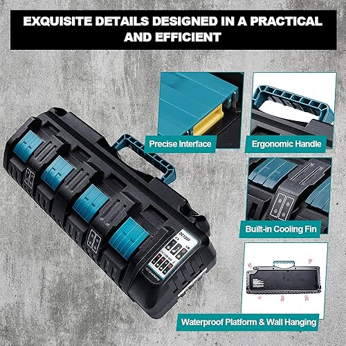 Miniatura 3 de WaxPar DC18SF - Cargador de batería de 4 puertos y 12 A compatible con batería Makita de 18 V, cargador rápido de 18 V cargador de batería múltiple