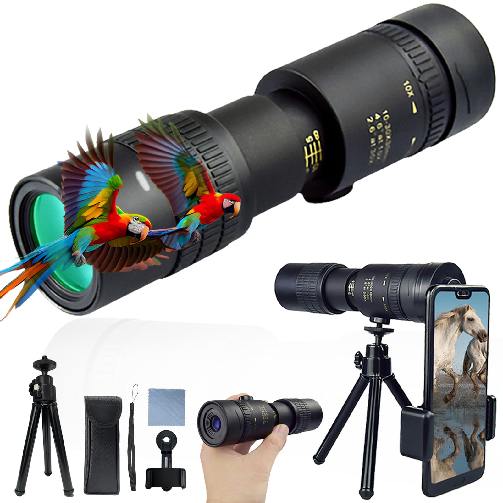 30x40 Monoculars for Adults High Powered, Compact Handheld Monocular Telescope for Smartphone, Mini Pocket Handheld Monocular with Flexible Tripod for Hunting, Star Gazing, Bird Watching, Travel