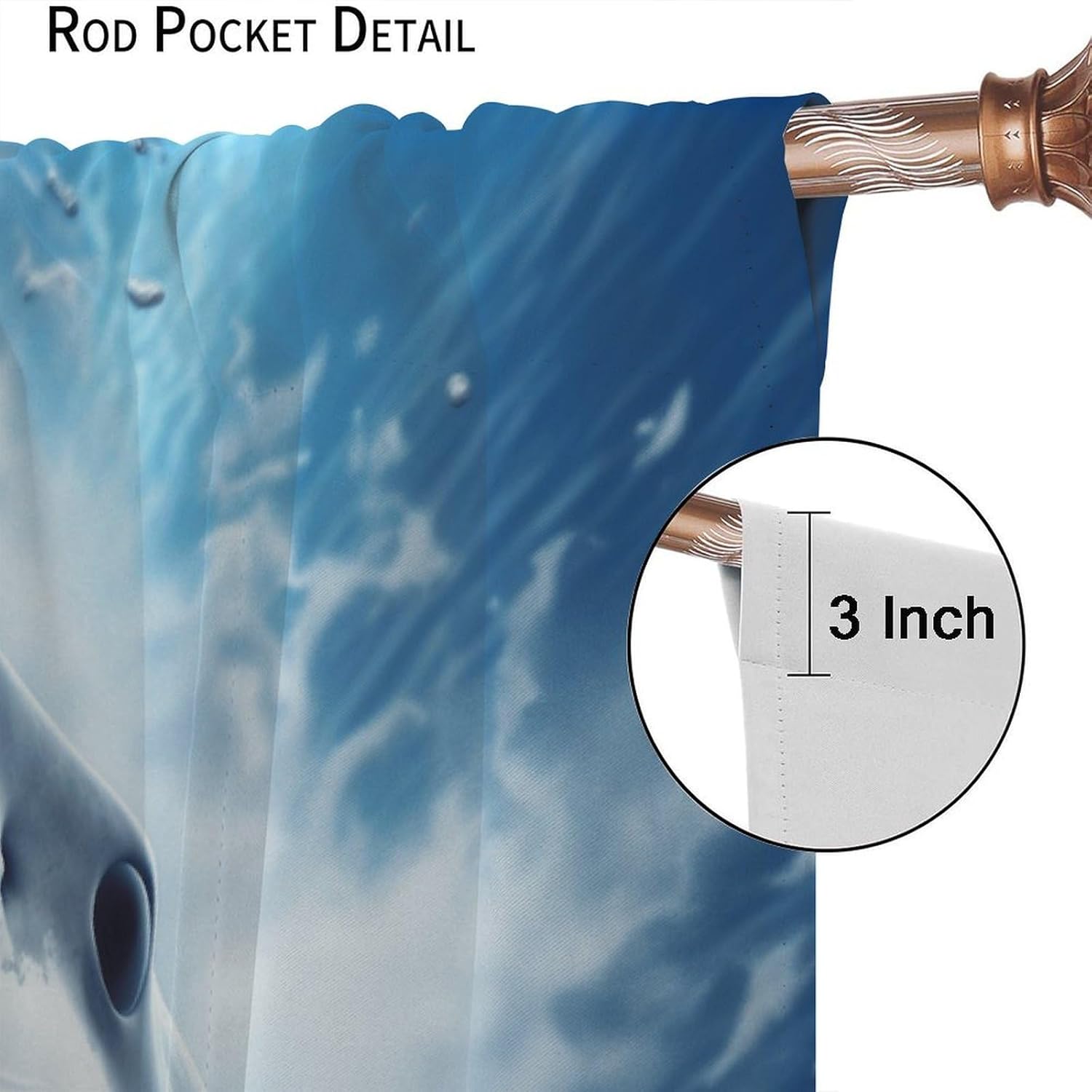 Deep Sea Shark Blackout Curtains for Boys 3D Blue Ocean Splash Scary Shark Animal Fish Window Drapes for Kids Teenage Bedroom Living Room 42x63in