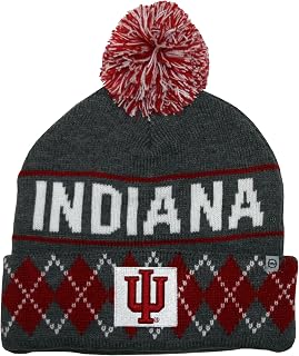 NCAA Campus Apparel Indiana Hoosiers Mens Gray Argyle Knit Pompom Winter Hat Vintage Style Cuffed Beanie