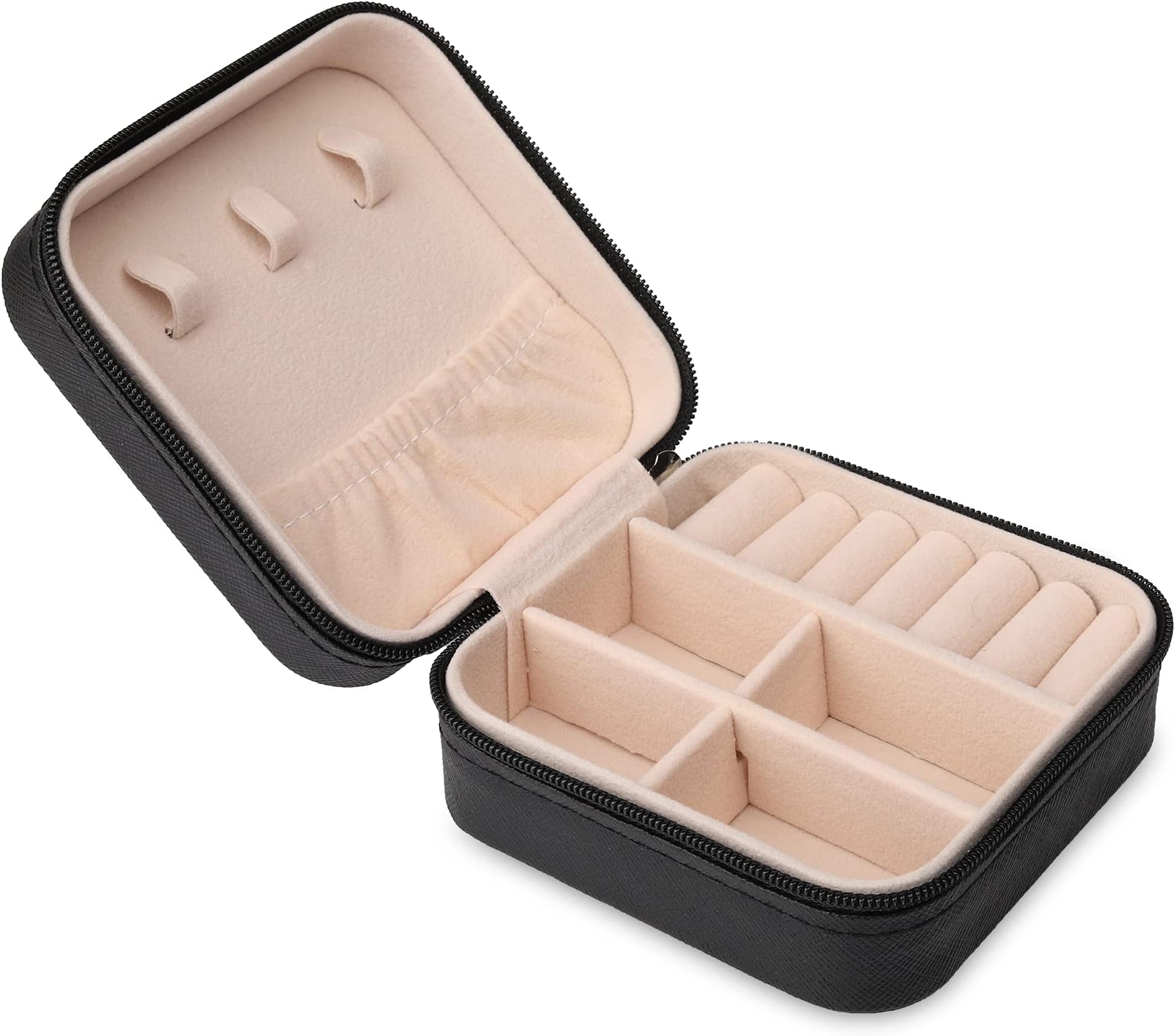 NFI essentialsSmall PU Leather Jewellery Organiser Box Portable Travel Jewelry Storage Case for Women & Girls for Ring, Pendant, Earring, Necklace, Bracelet