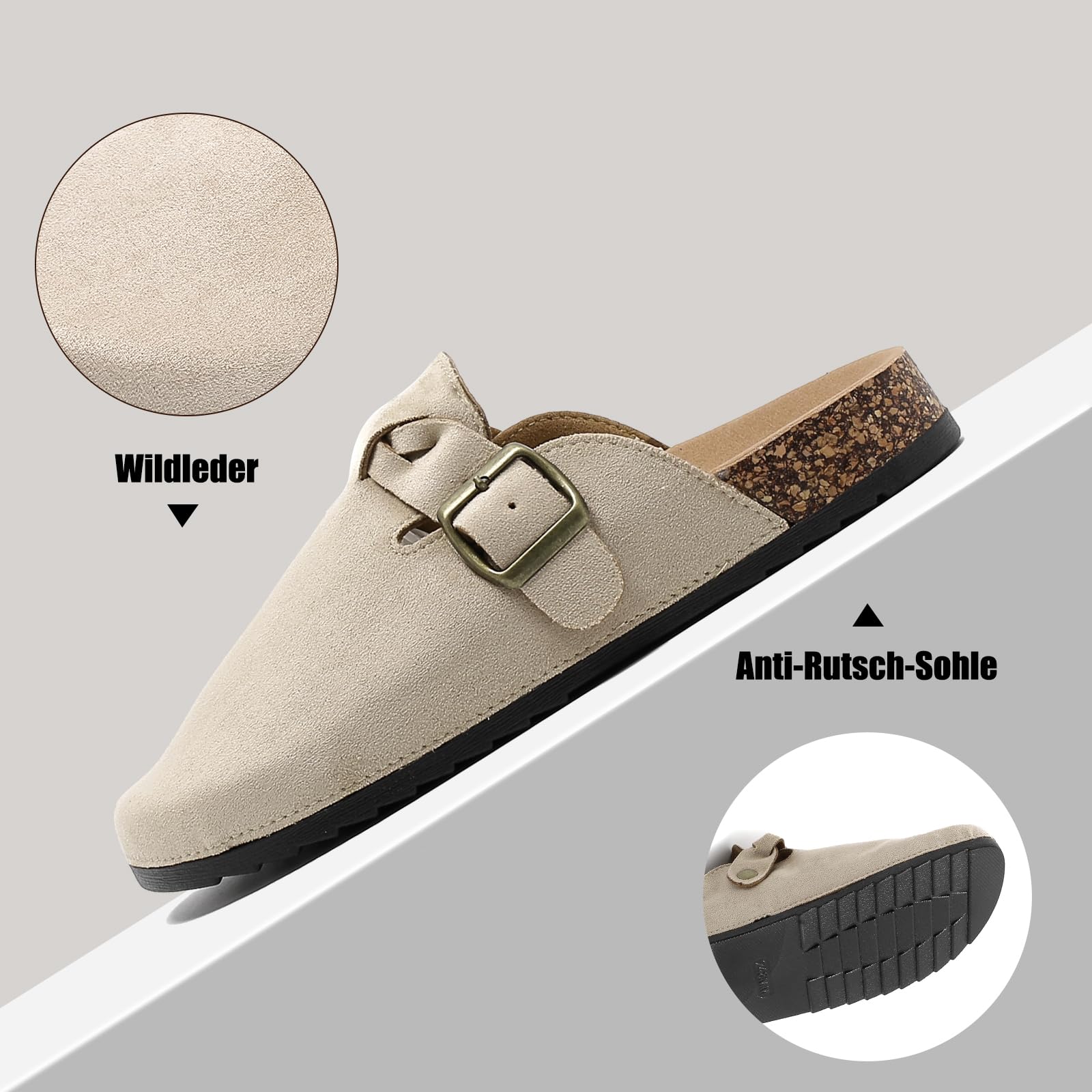 Sabot Uomo Ciabatte Donna,Zoccoli in Pelle con Sottopiede in Sughero,Sandali Uomo/Donna Pantofole in Pelle Scarpe da Giardino Traspirante